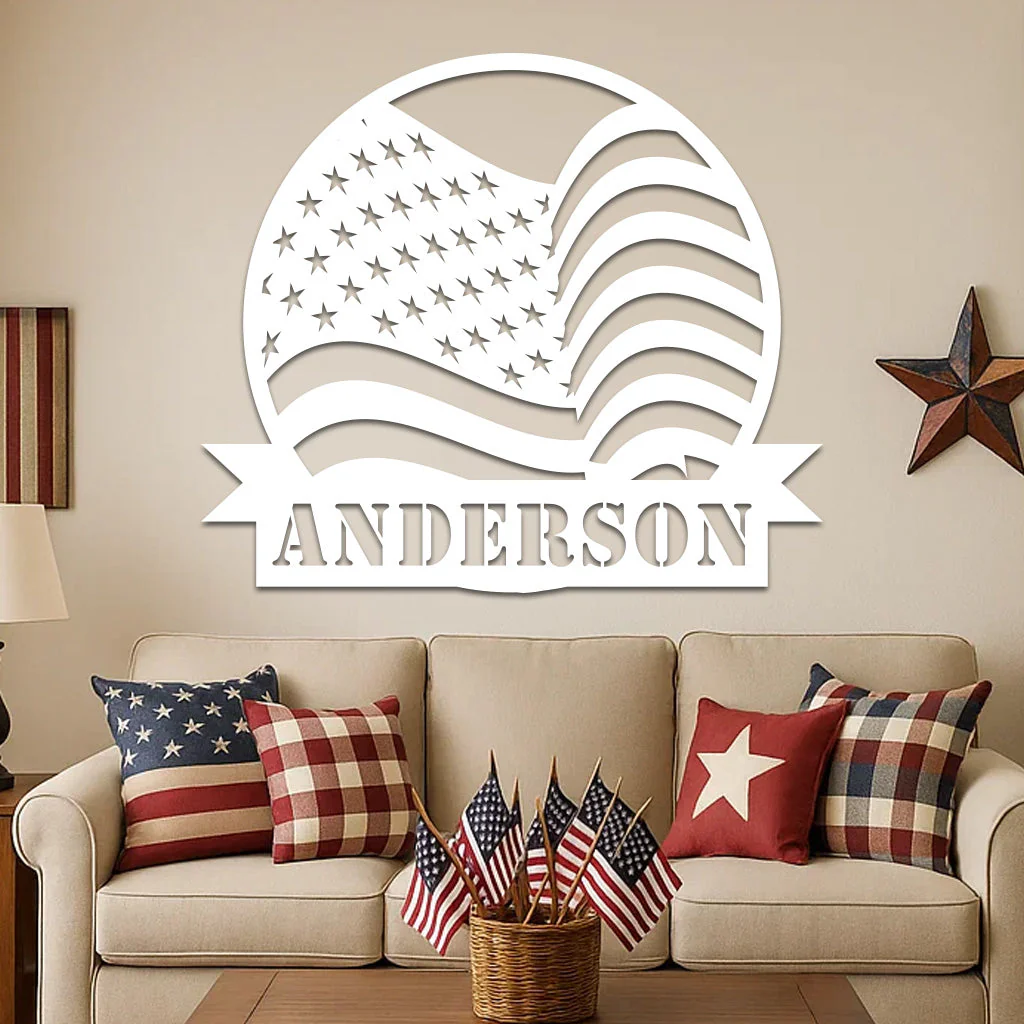 American Flag w Name Sign - Image 2