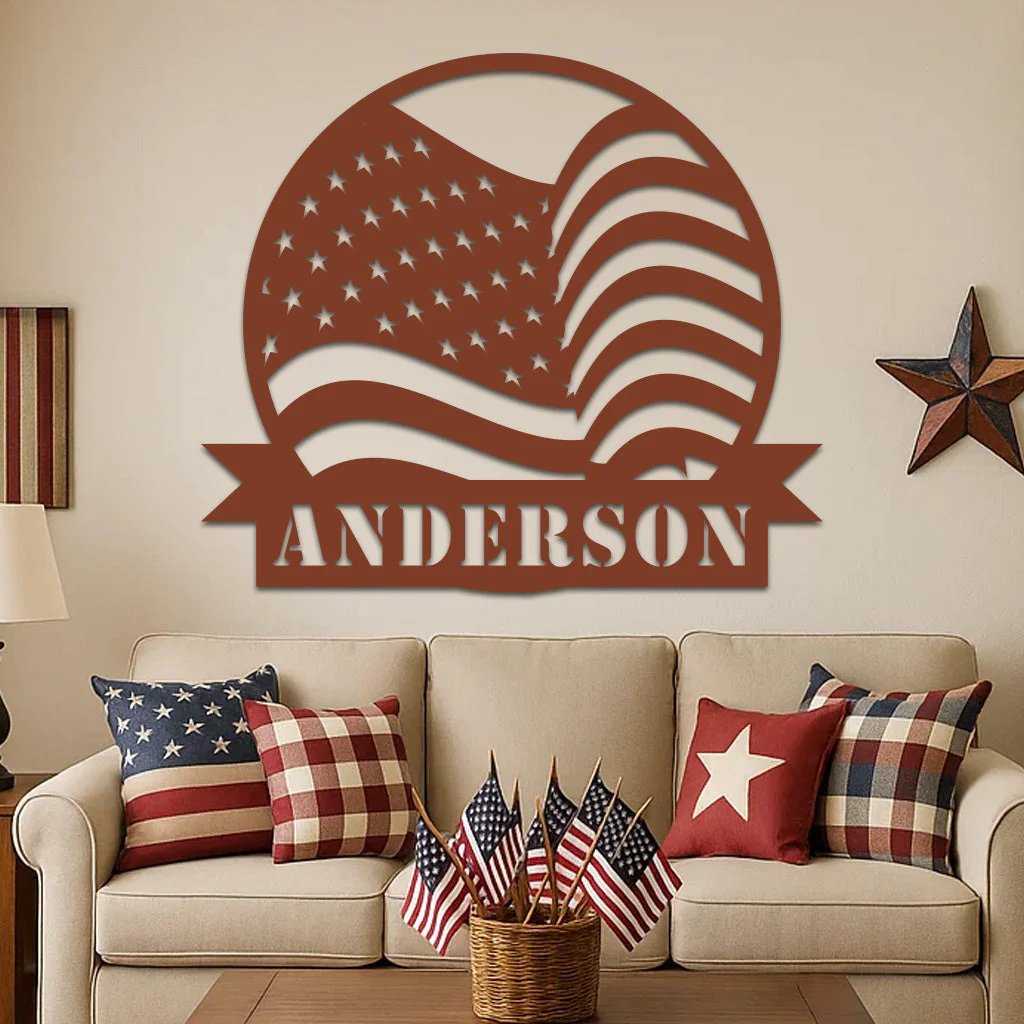 American Flag w Name Sign - Image 6