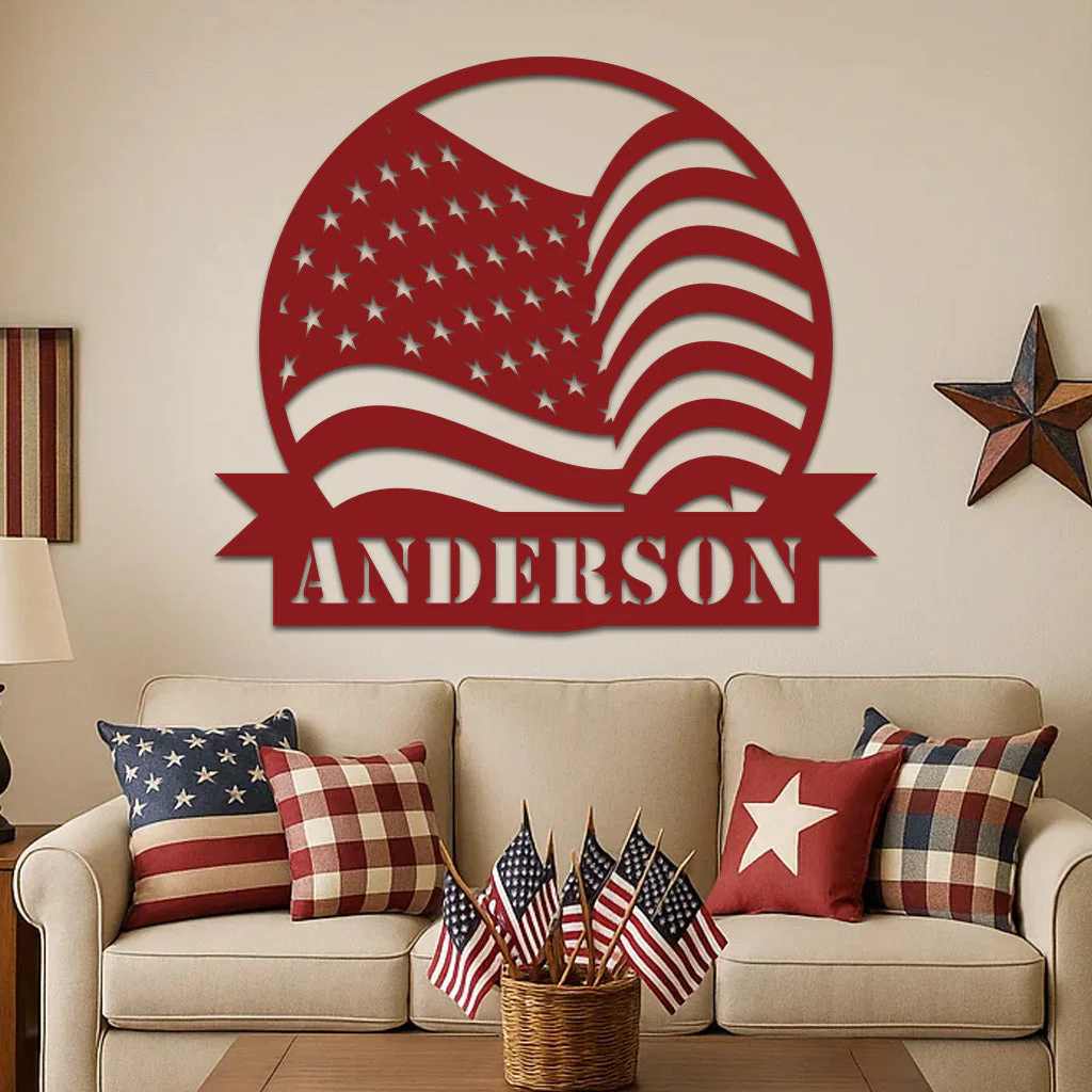American Flag w Name Sign - Image 8