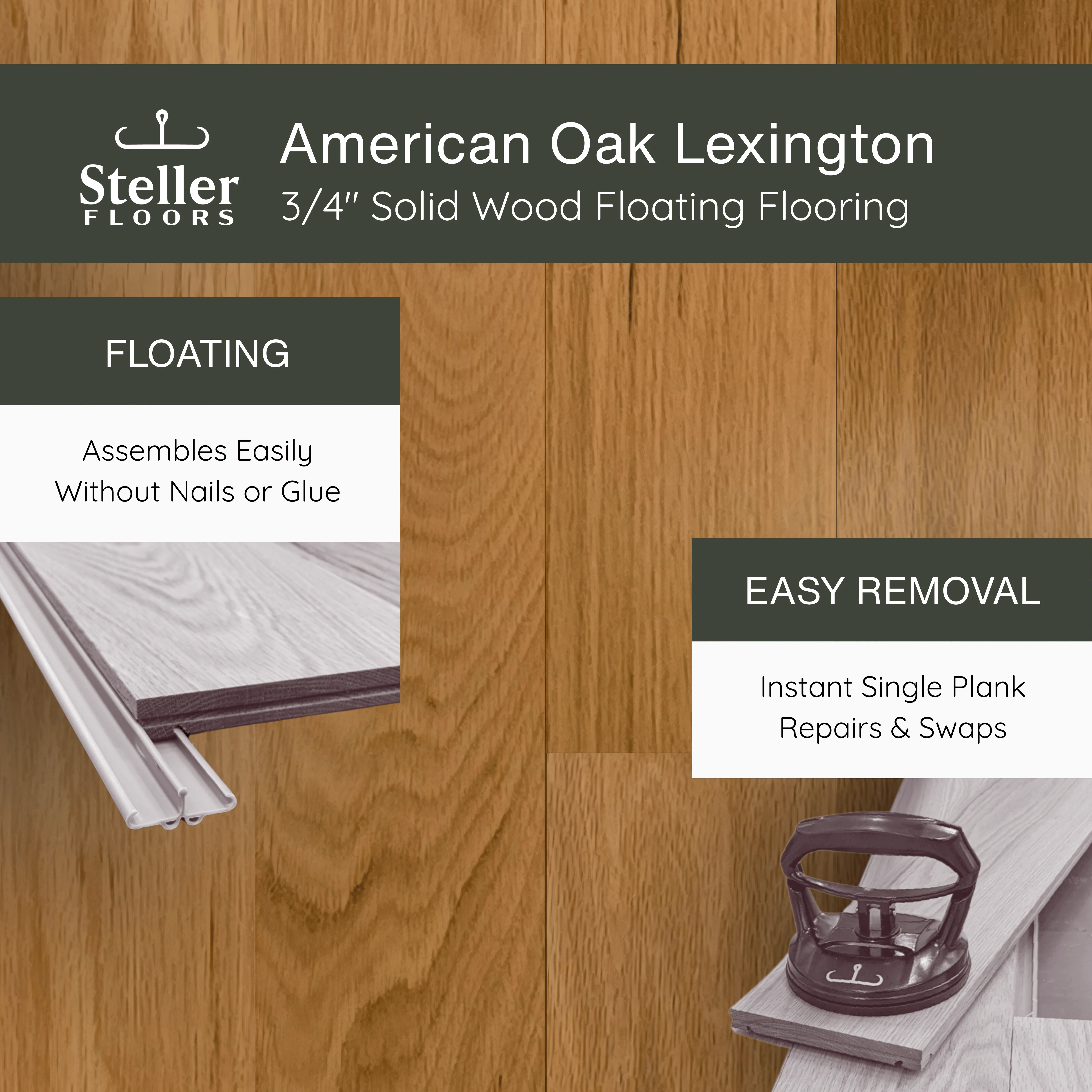 American Oak Lexington by Steller Floors - 3/4" Solid Wood Floating System & Free Shipping - Image 2