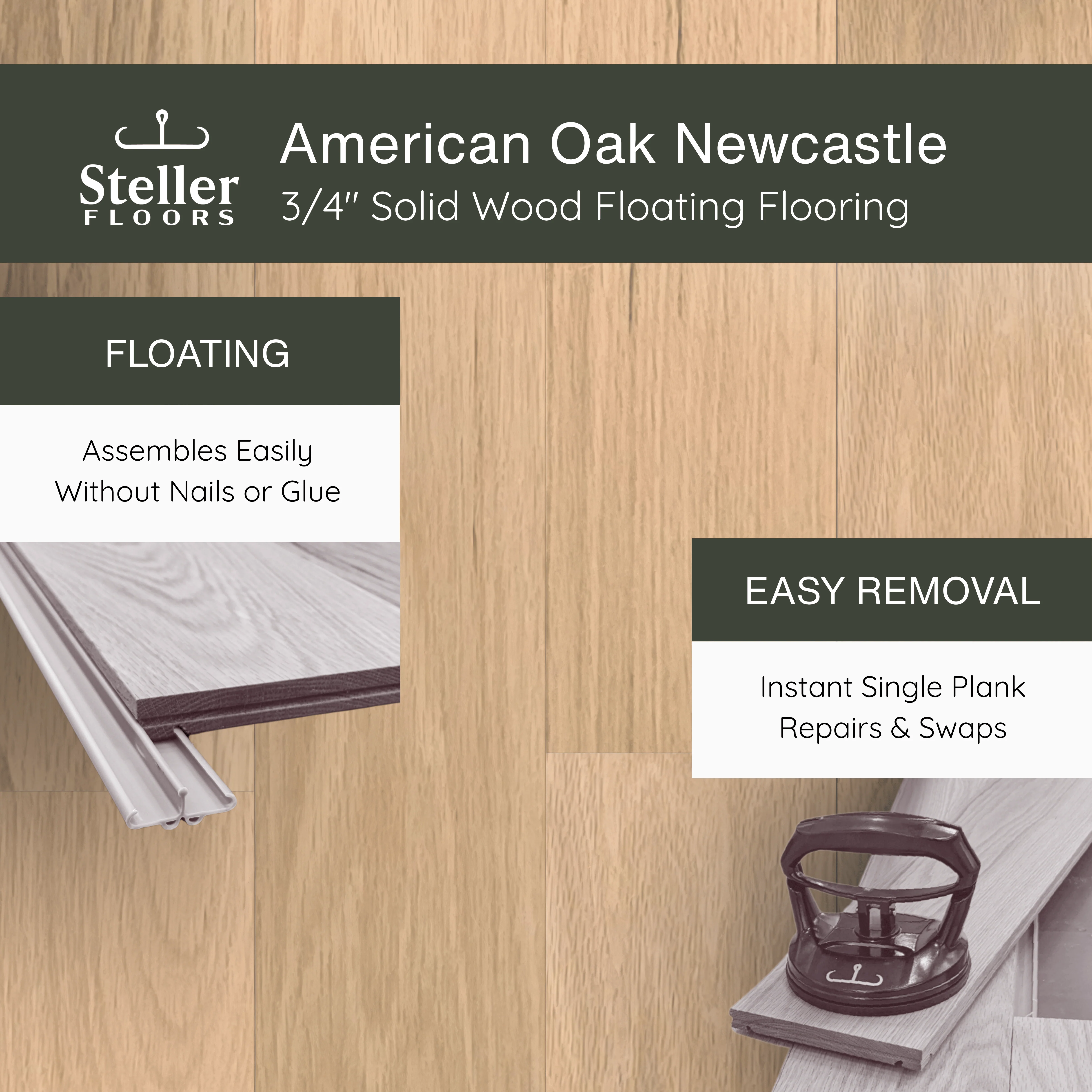American Oak Newcastle by Steller Floors - 3/4" Solid Wood Floating System & Free Shipping - Image 2