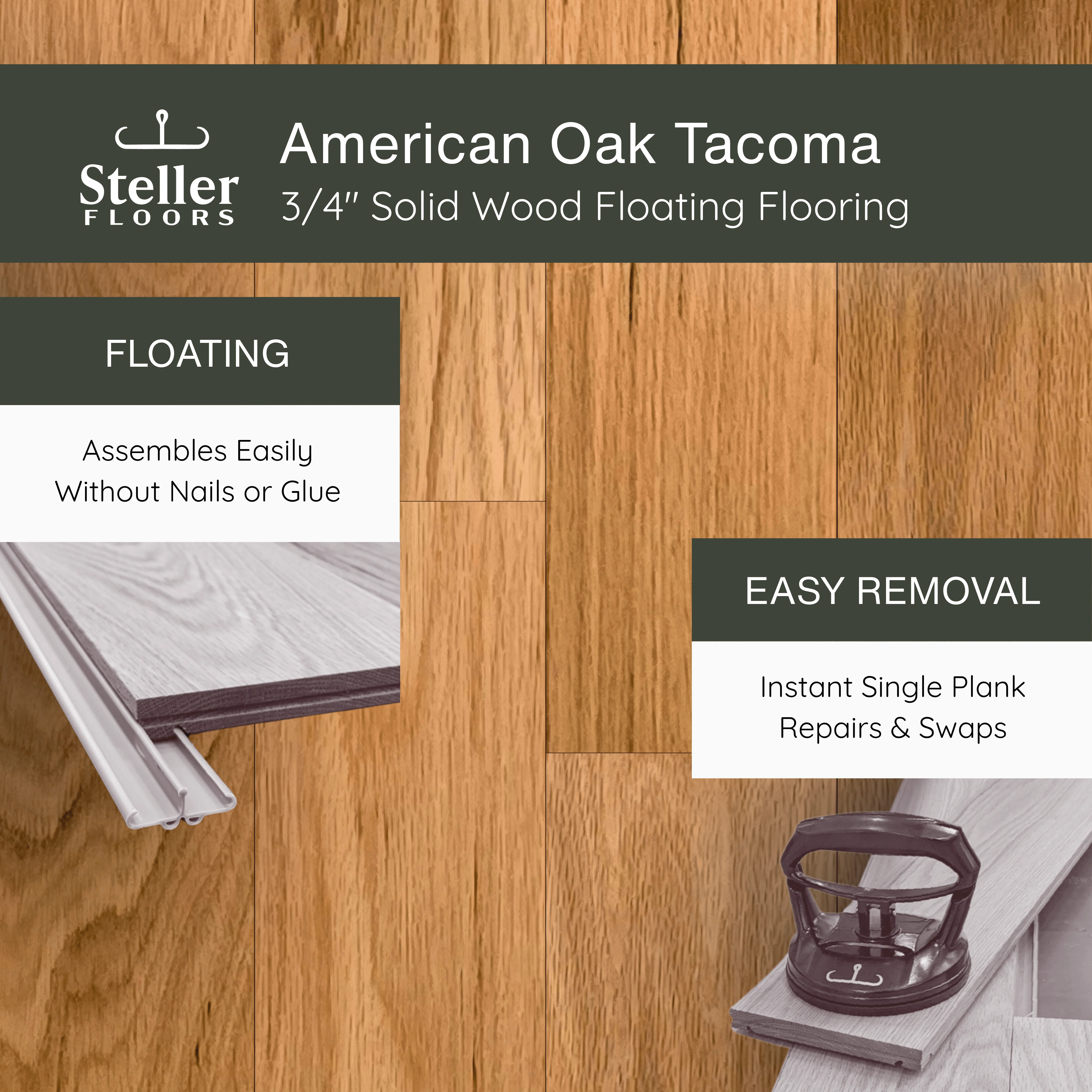 American Oak Tacoma by Steller Floors - 3/4" Solid Wood Floating System & Free Shipping - Image 2