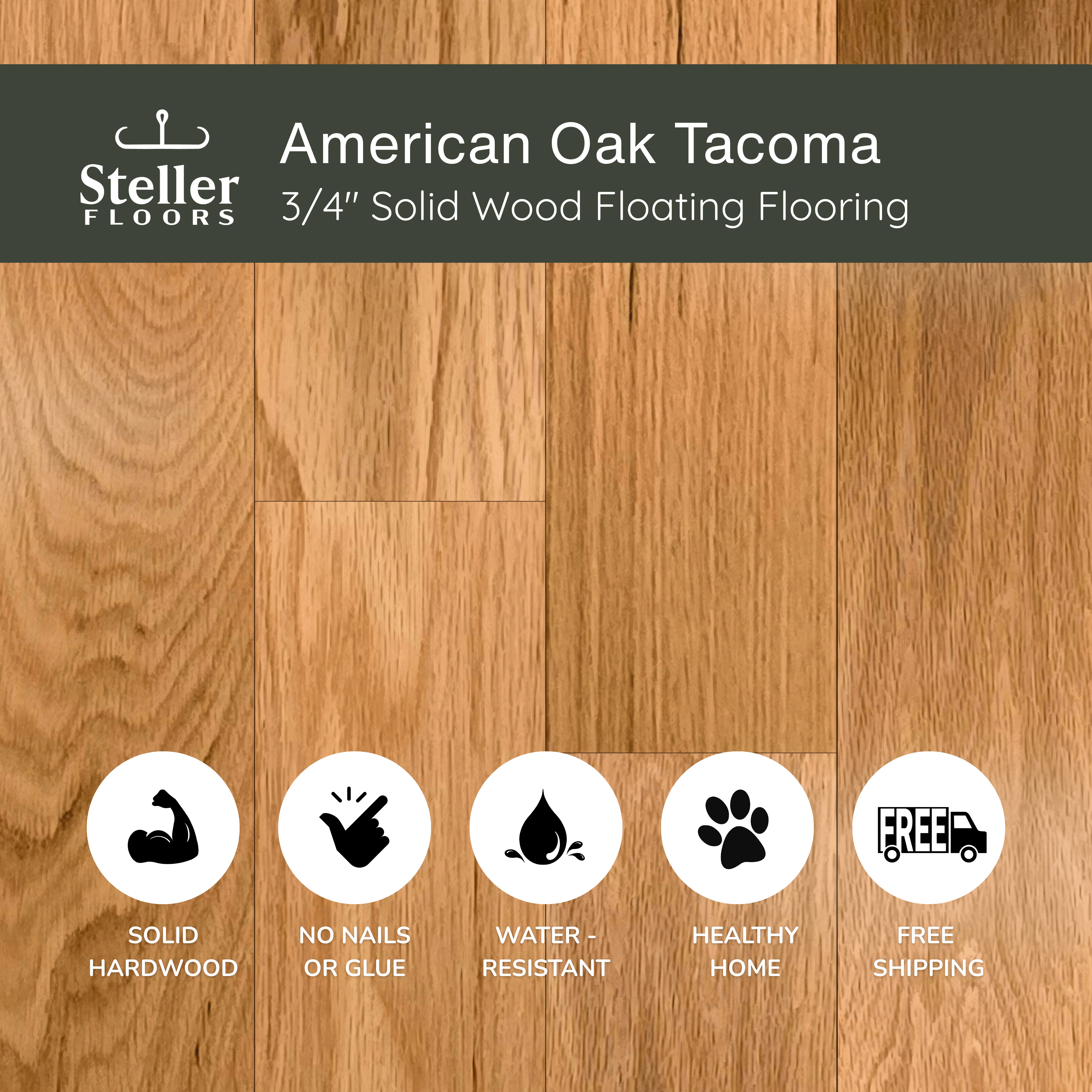 American Oak Tacoma by Steller Floors - 3/4" Solid Wood Floating System & Free Shipping - Image 3