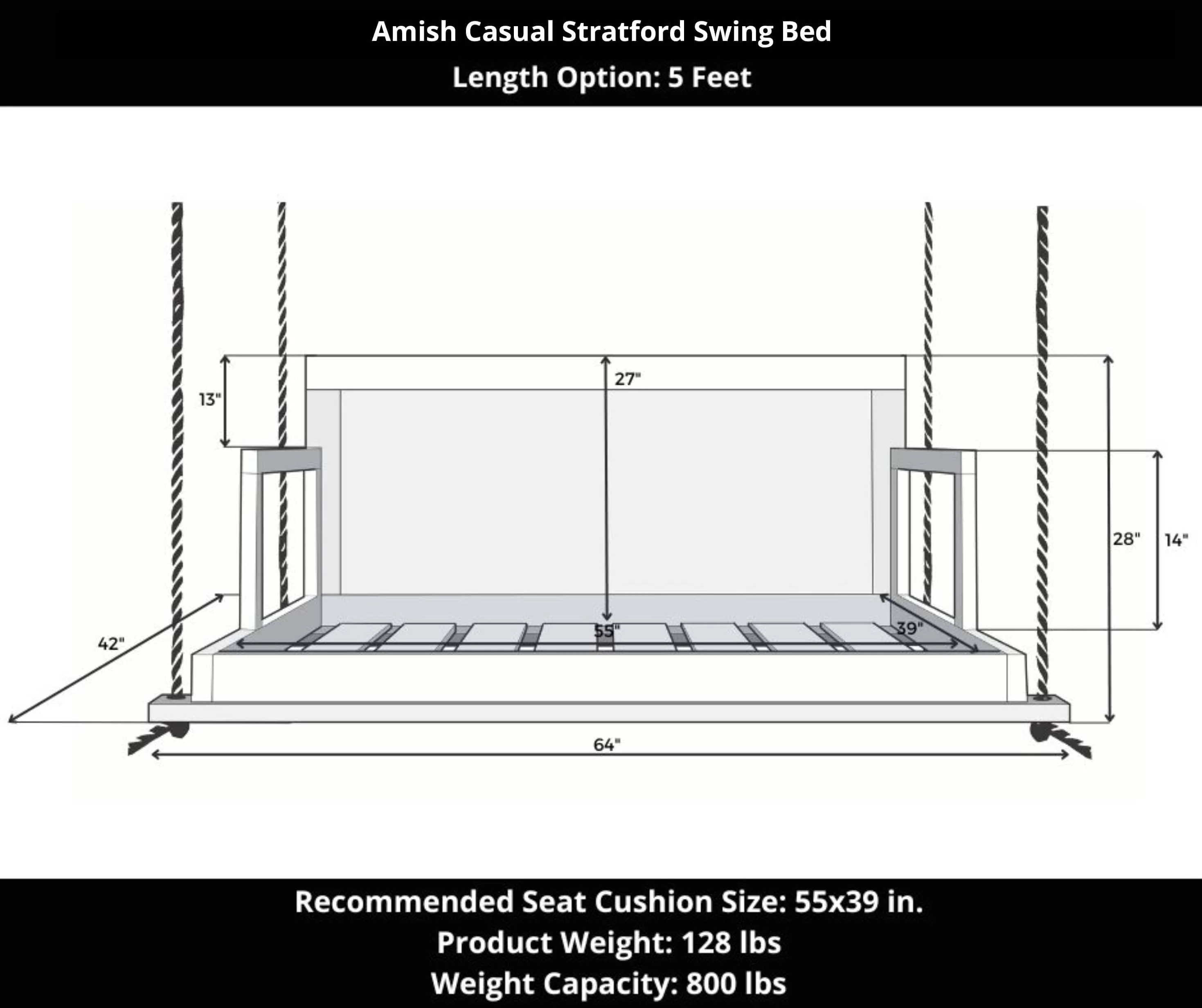 Amish Causal Stratford Porch Swing Bed in Dovetail Grey - Image 5