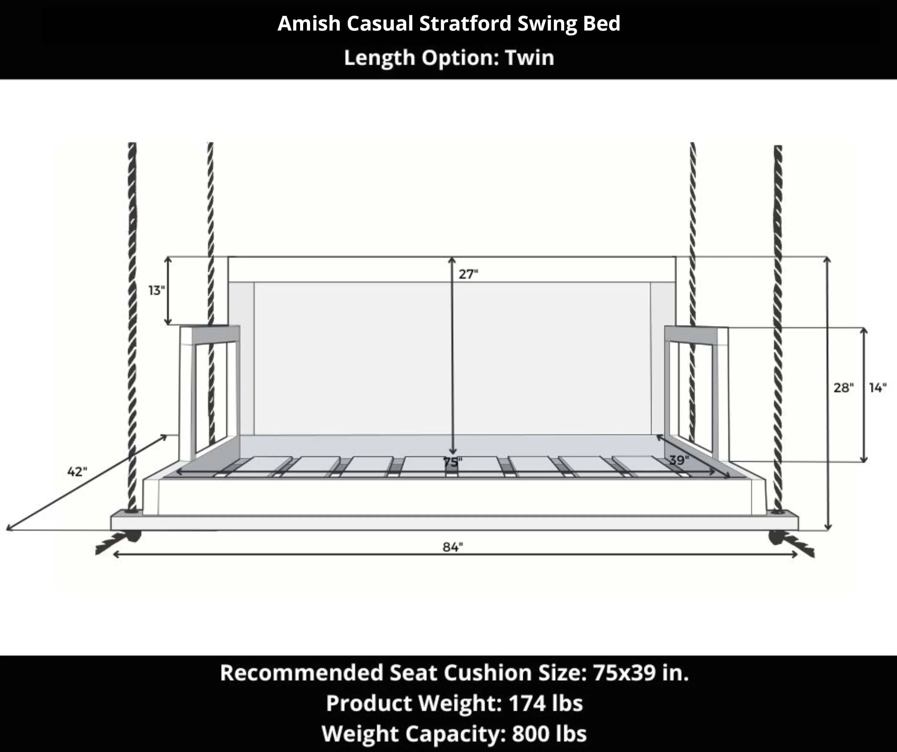 Amish Causal Stratford Porch Swing Bed in Dovetail Grey - Image 7