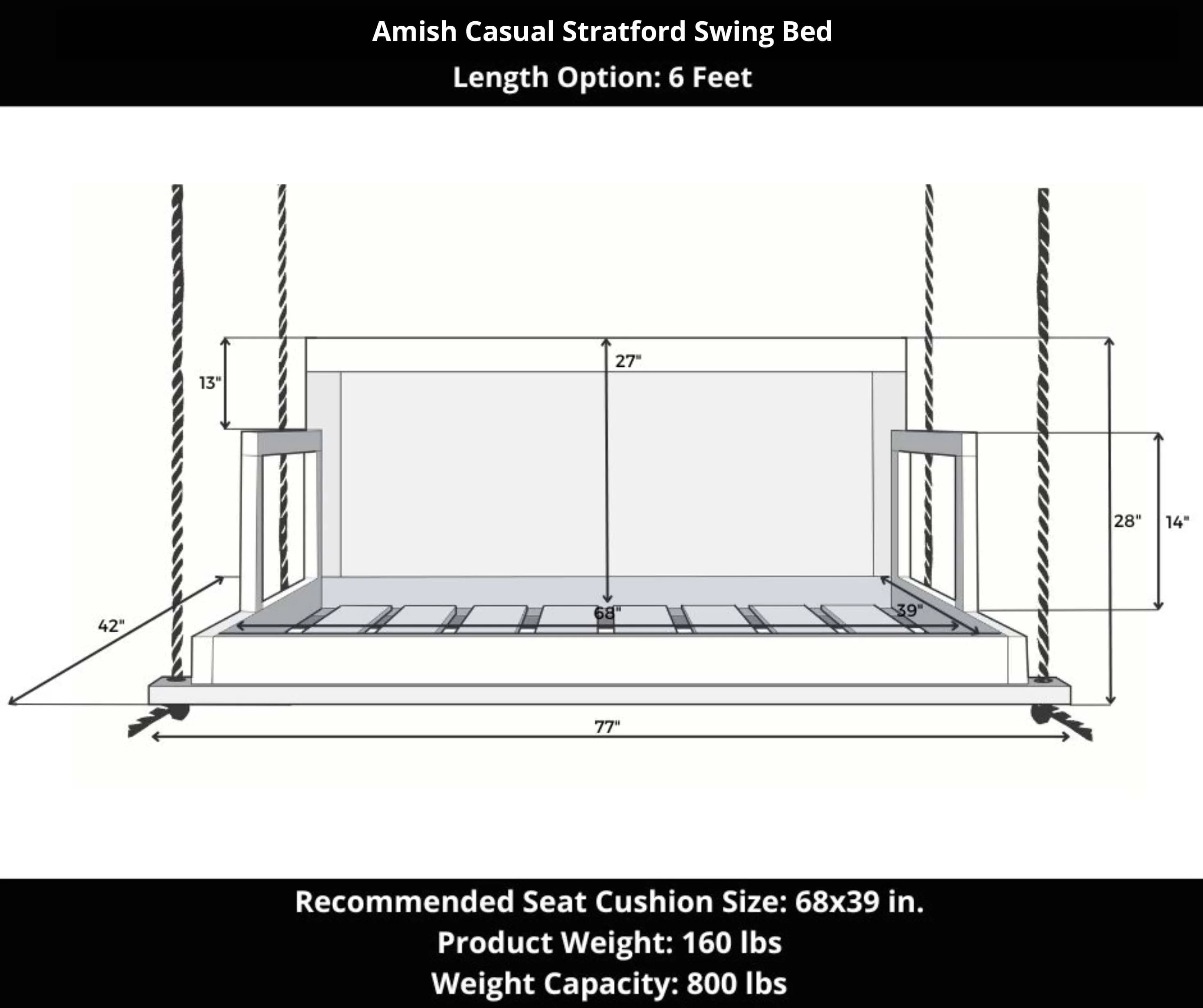 Amish Causal Stratford Porch Swing Bed in Dovetail Grey - Image 8