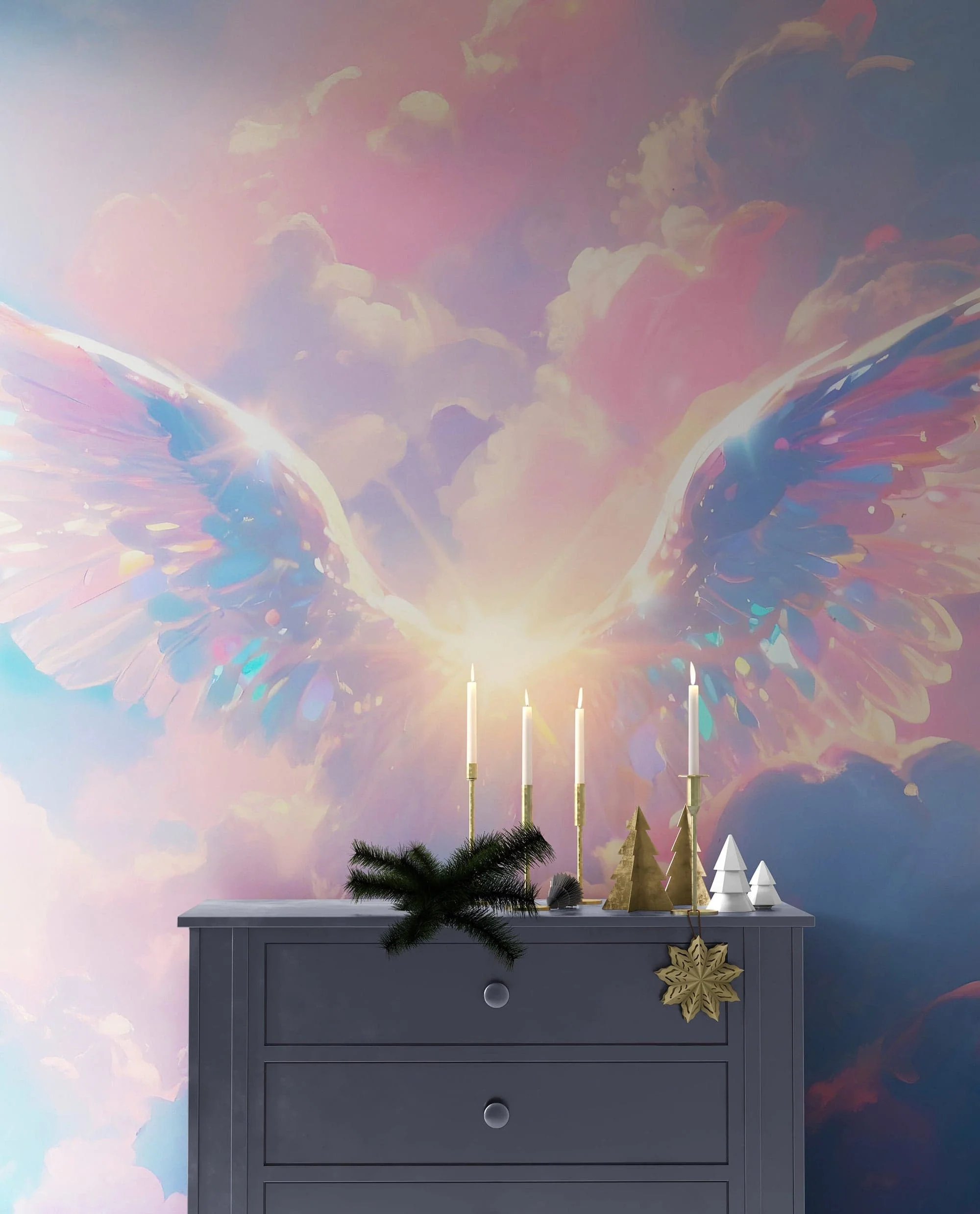 Angel Wings Over Clouds Wallpaper Mural. #7019 - Image 6