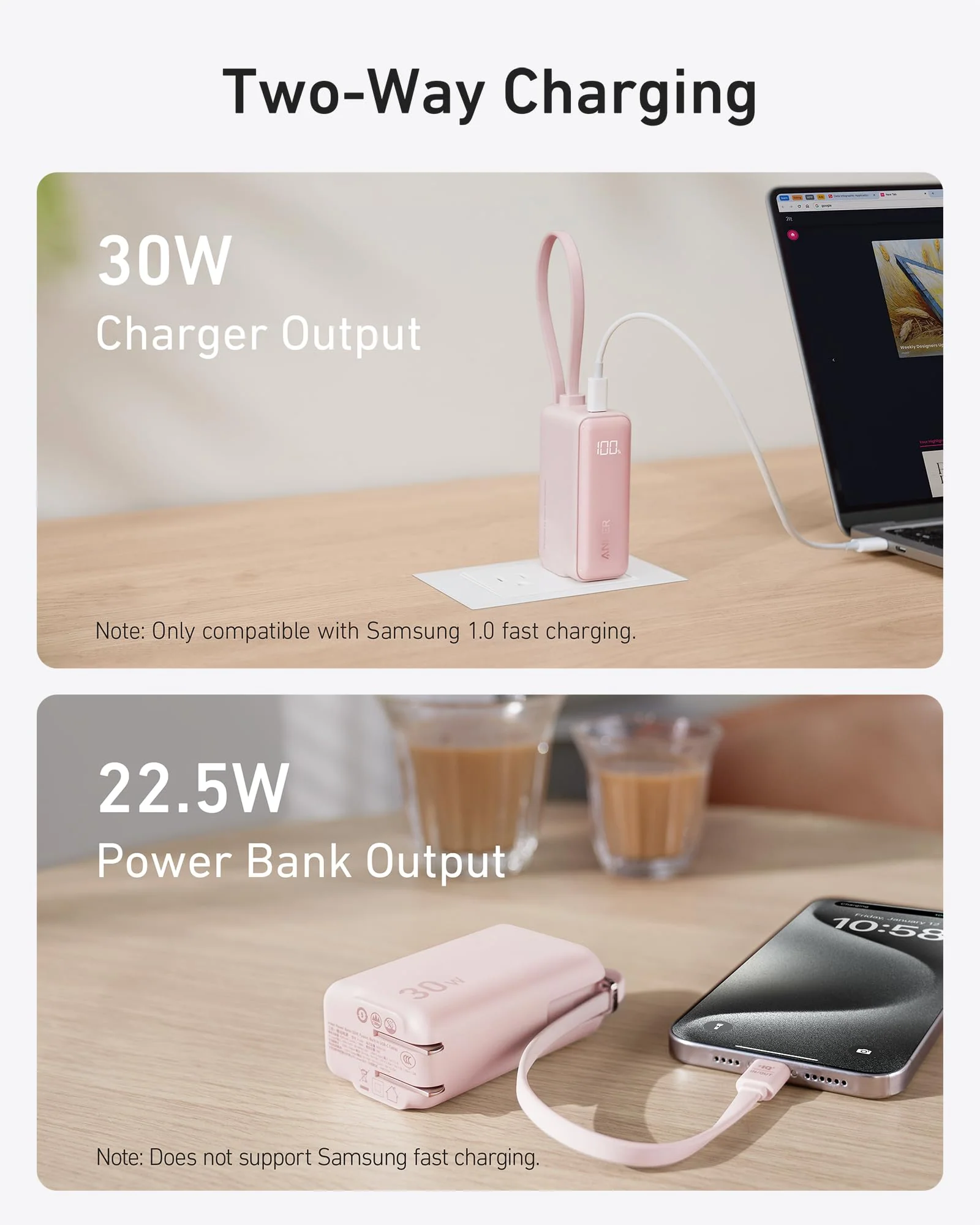 Anker Power Bank (30W, 5k,  Fusion, Built-In USB-C Cable) - Image 11