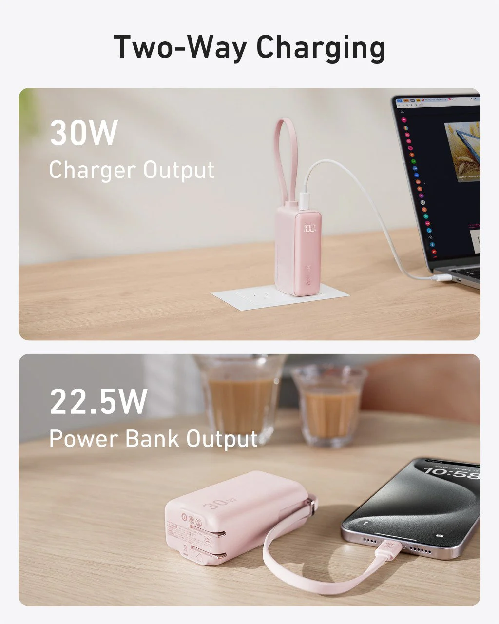 Anker Power Bank (30W, 5k,  Fusion, Built-In USB-C Cable) - Image 4