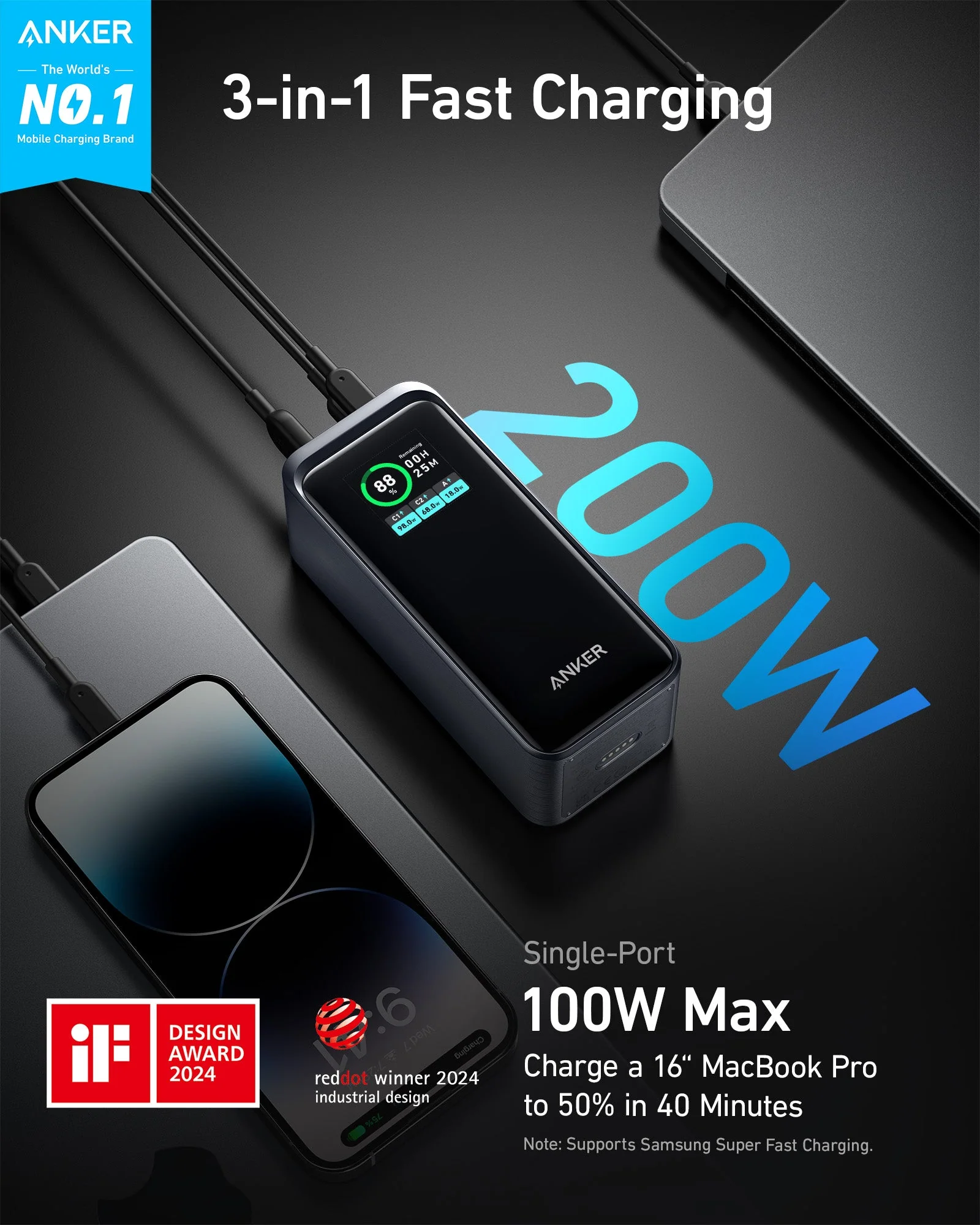 Anker Prime 20,000mAh Power Bank (200W) with 100W Charging Base - Image 2