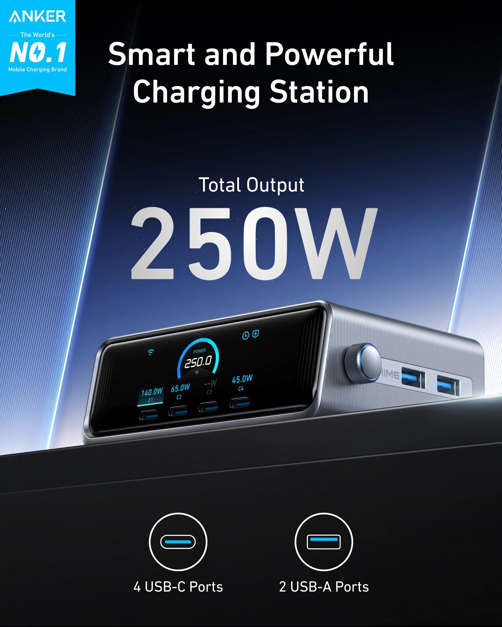 Anker Prime Charger (250W, 6 Ports, GaNPrime) - Image 2