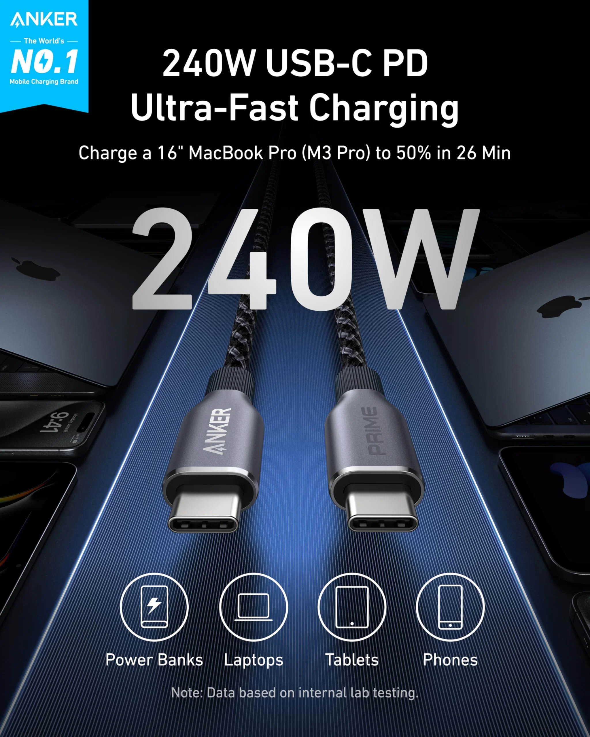 Anker Prime USB-C to USB-C Cable (240W, Upcycled-Braided) - Image 8