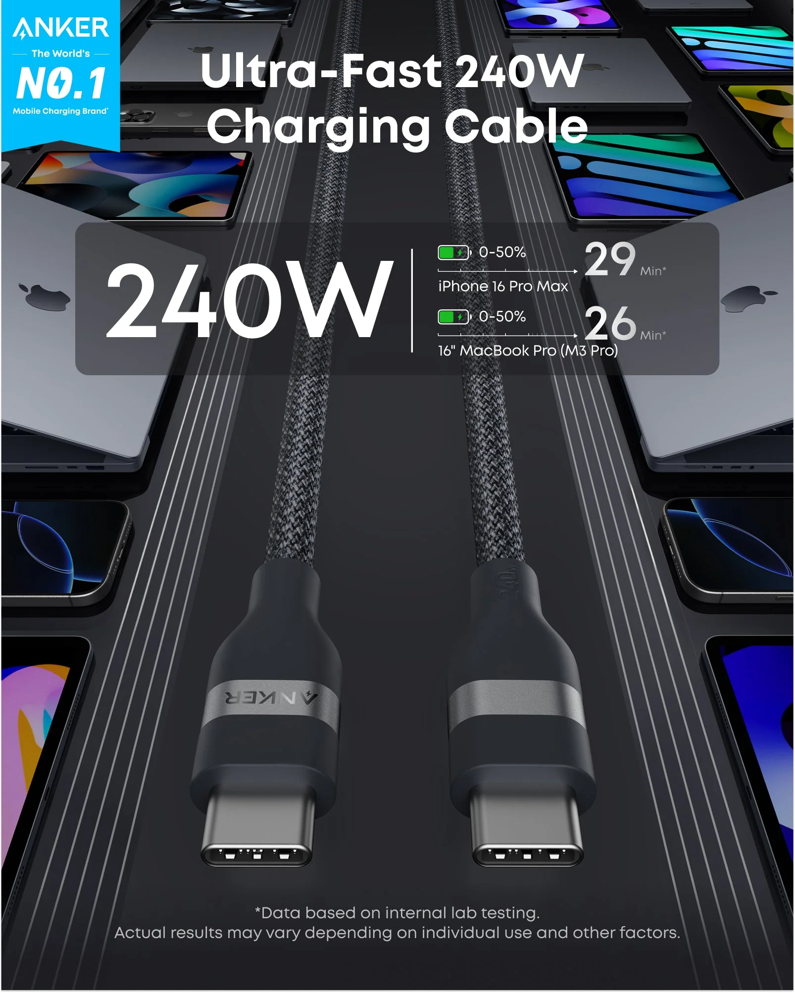Anker USB-C to USB-C Cable (3 ft / 6 ft, 240W, Upcycled-Braided) - Image 14
