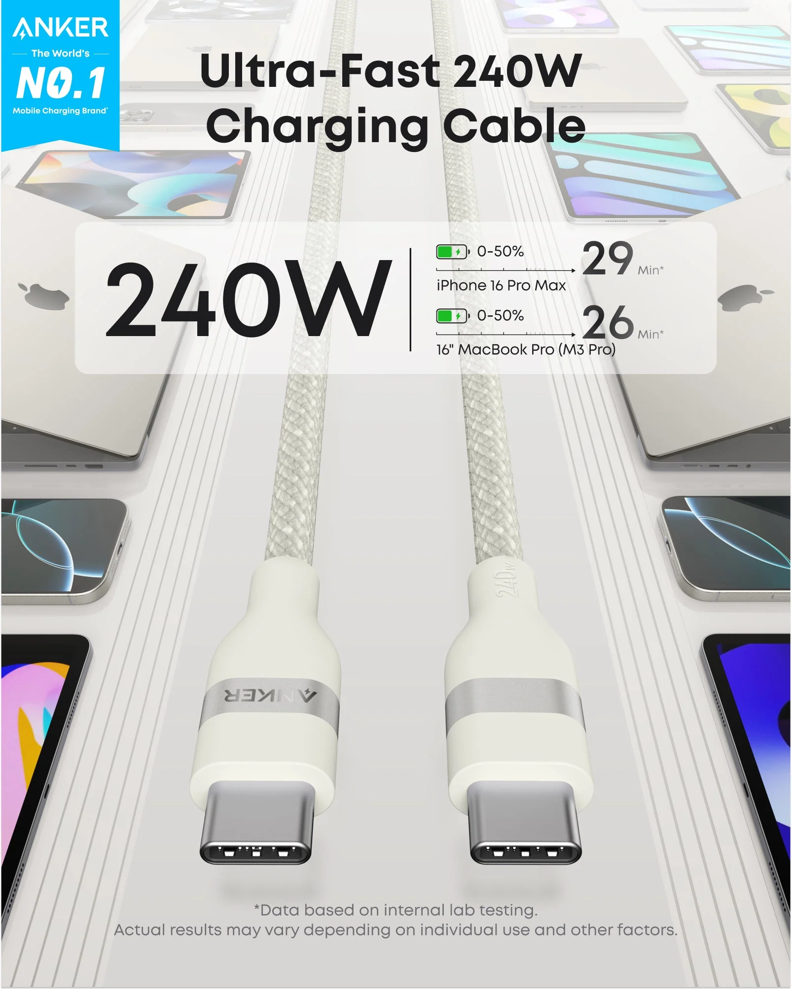 Anker USB-C to USB-C Cable (3 ft / 6 ft, 240W, Upcycled-Braided) - Image 8