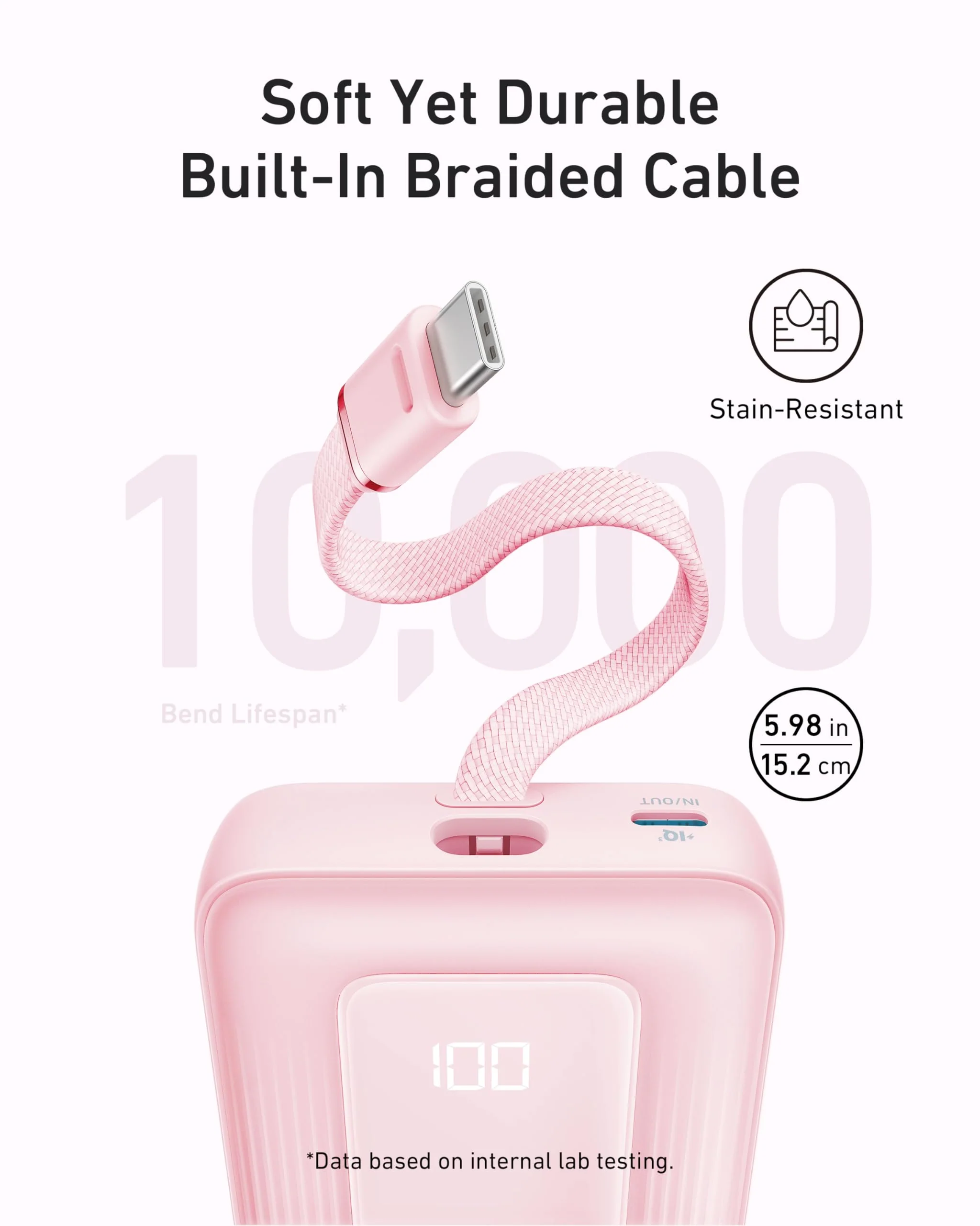 Anker Zolo Power Bank (10K, 30W) with a 5.4-inch (13.7 cm) built-in USB-C cable. - Image 3