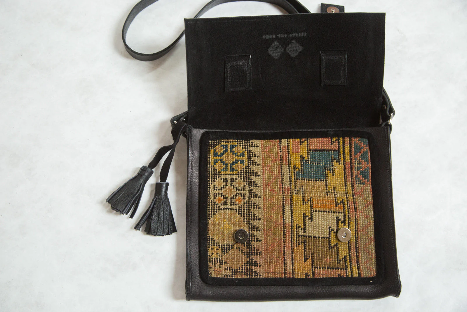 Antique Caucasian Rug Fragment Messenger Bag - Image 4