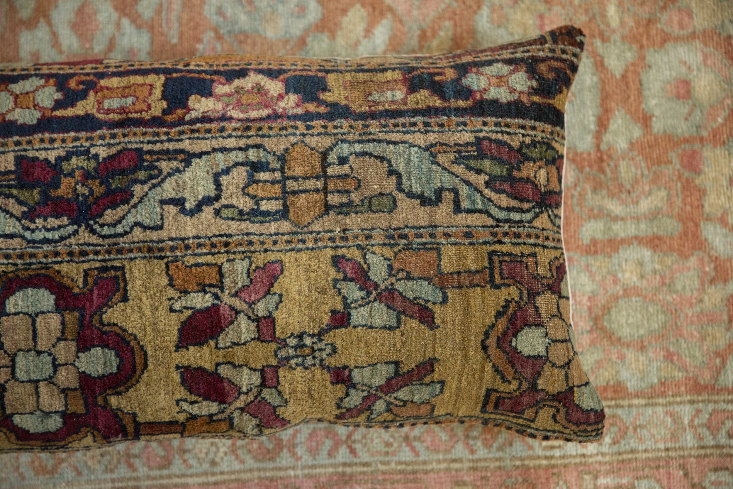 Antique Kerman Rug Fragment Lumbar Pillow - Image 2