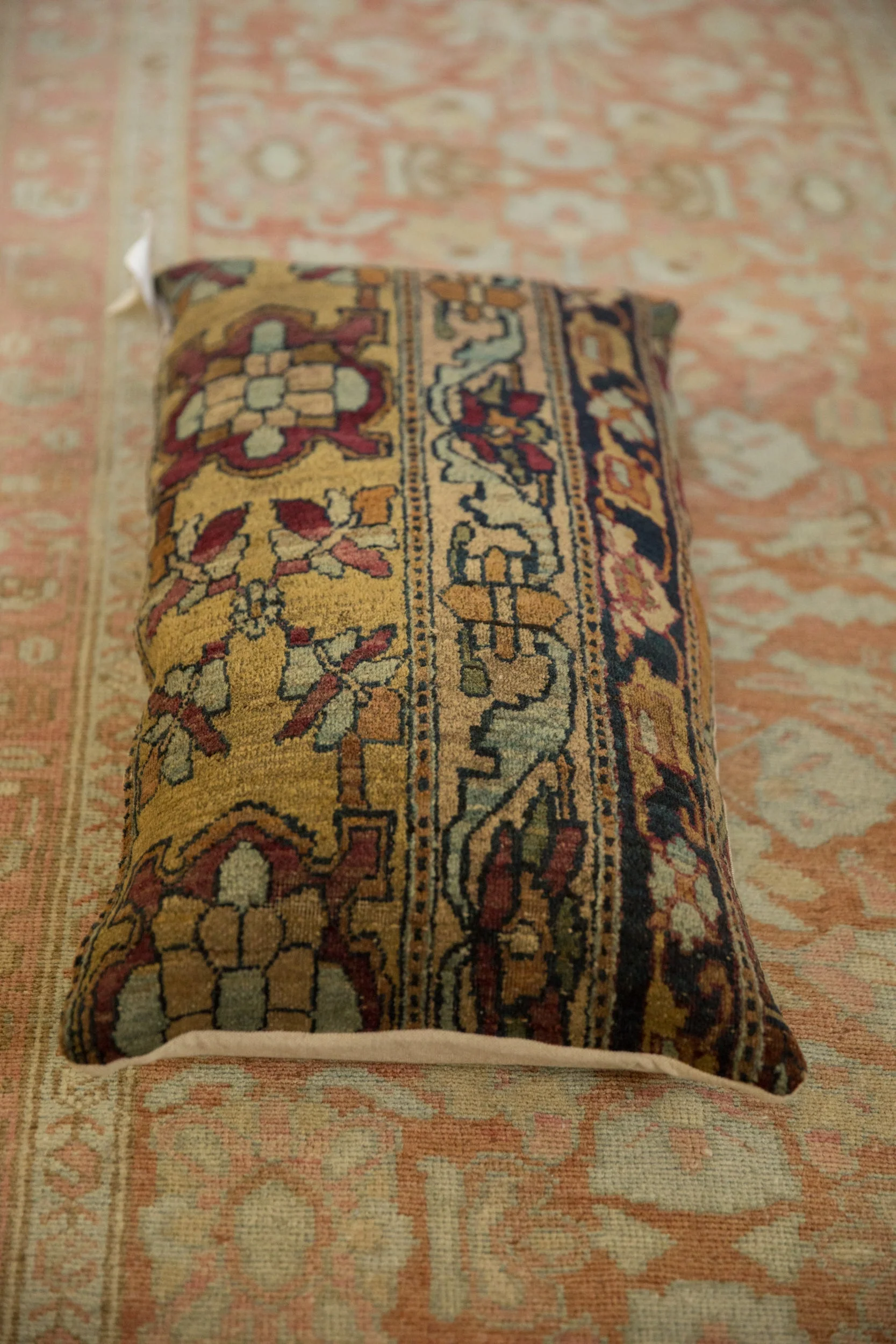 Antique Kerman Rug Fragment Lumbar Pillow - Image 4