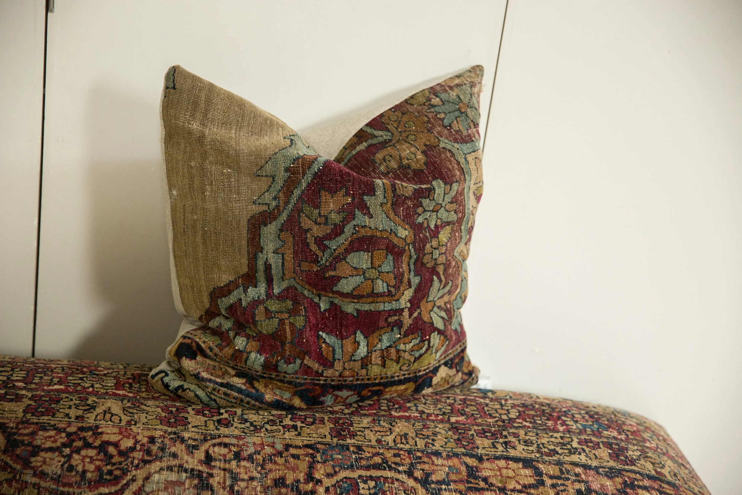 Antique Kerman Rug Fragment Pillow - Image 2