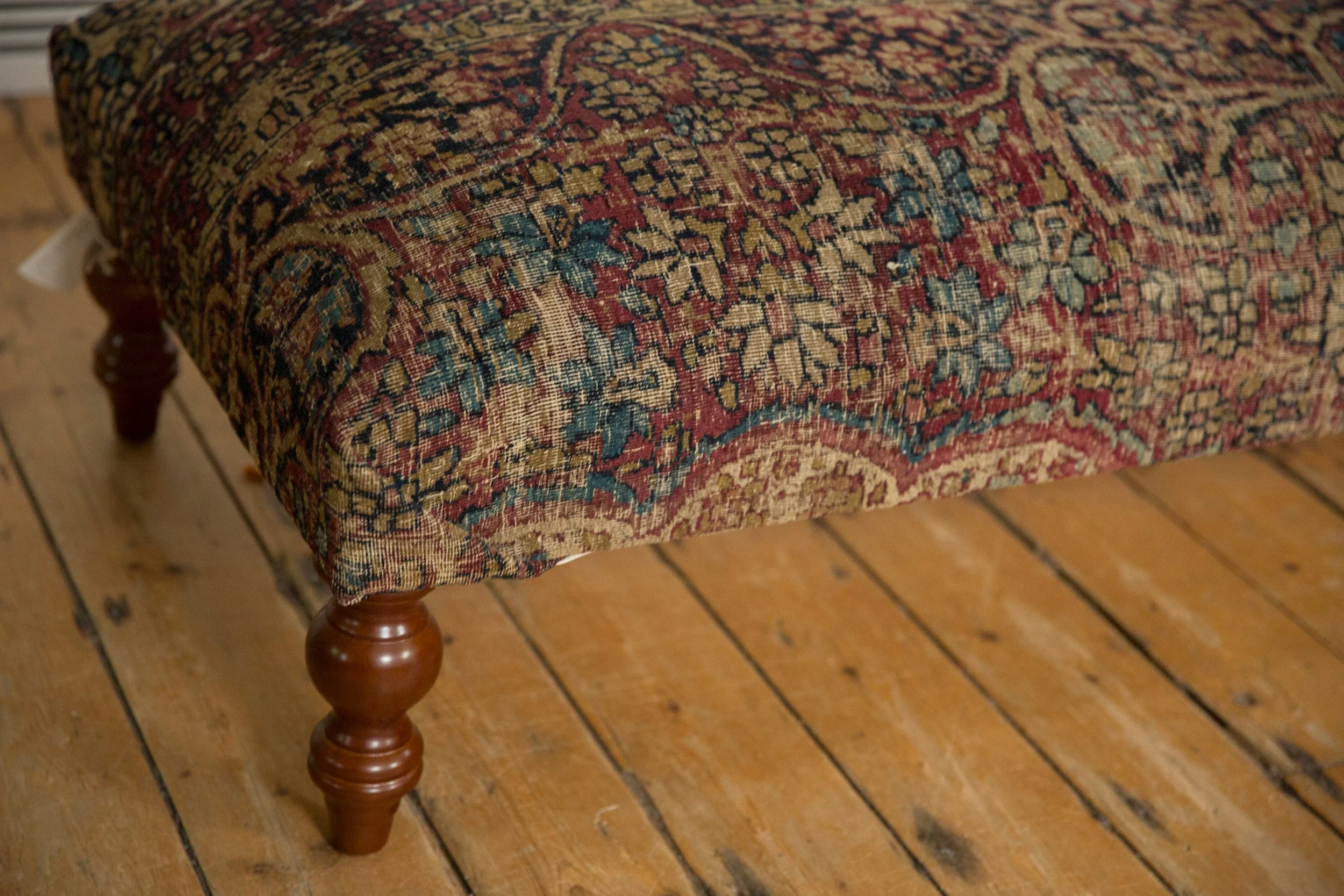 Antique Persian Kerman Rug Ottoman Coffee Table - Image 2