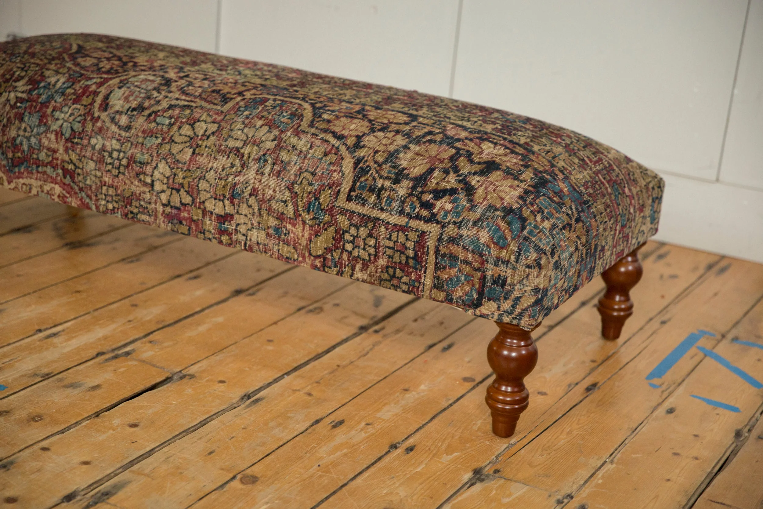 Antique Persian Kerman Rug Ottoman Coffee Table - Image 3