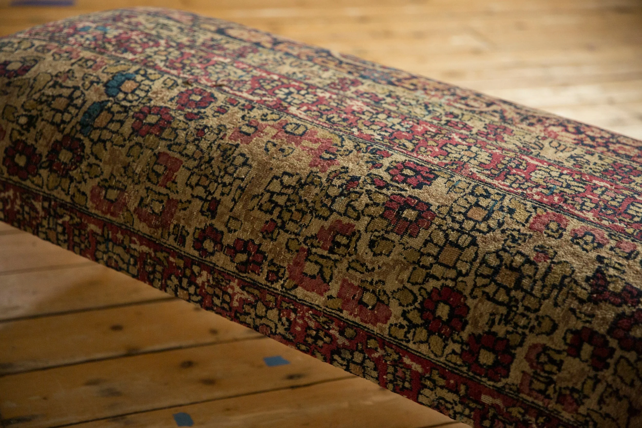 Antique Persian Kerman Rug Ottoman Coffee Table - Image 4