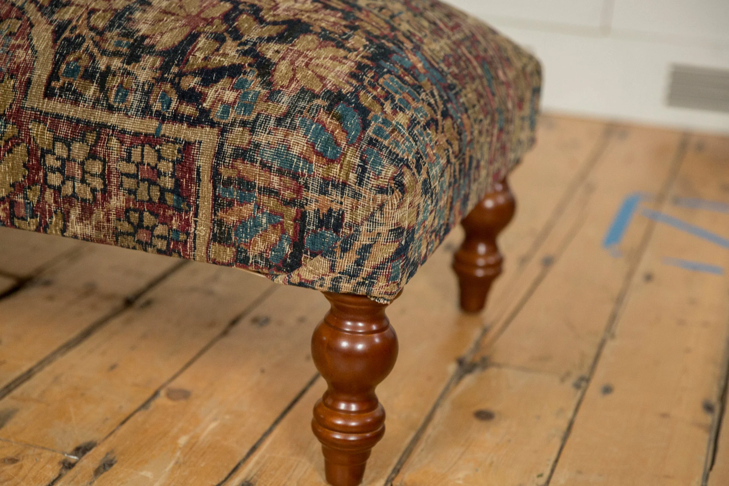 Antique Persian Kerman Rug Ottoman Coffee Table - Image 5