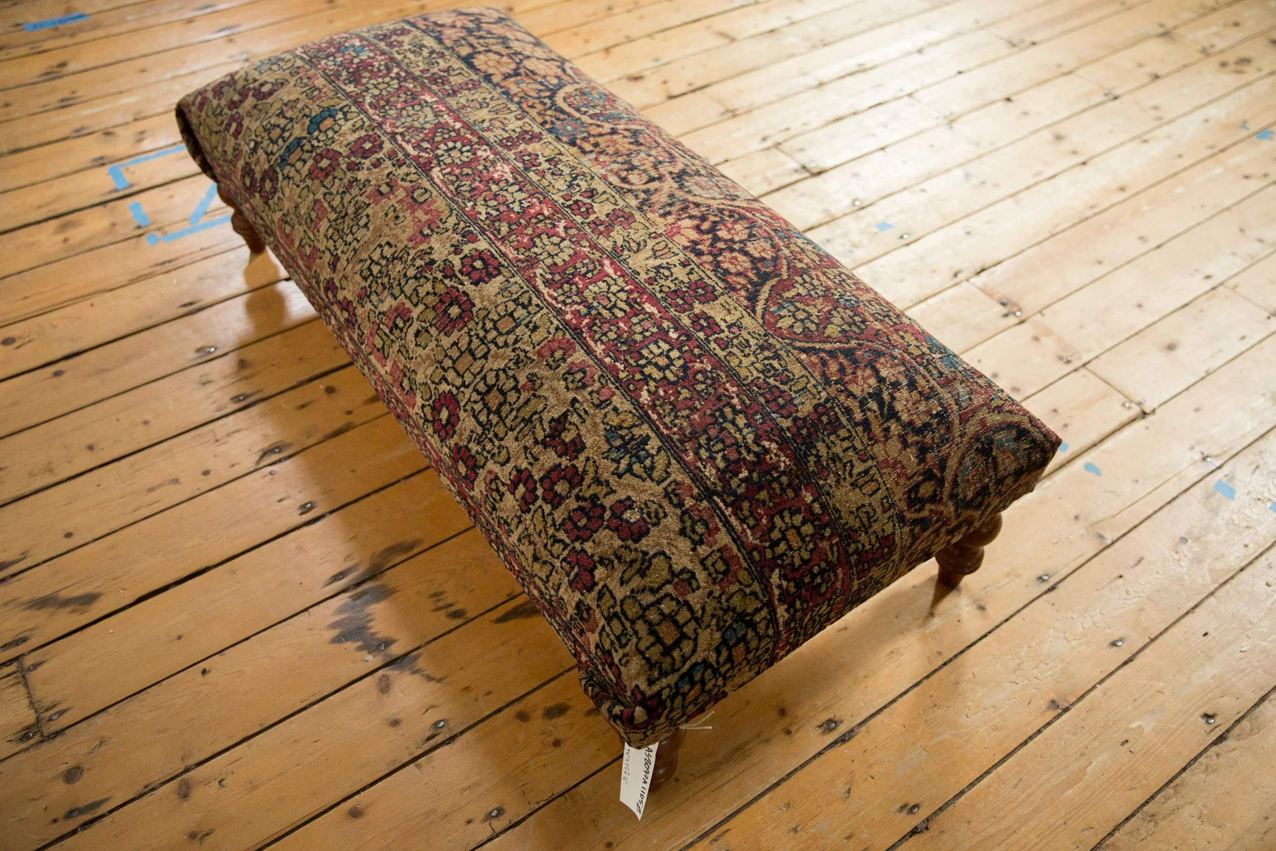 Antique Persian Kerman Rug Ottoman Coffee Table - Image 6