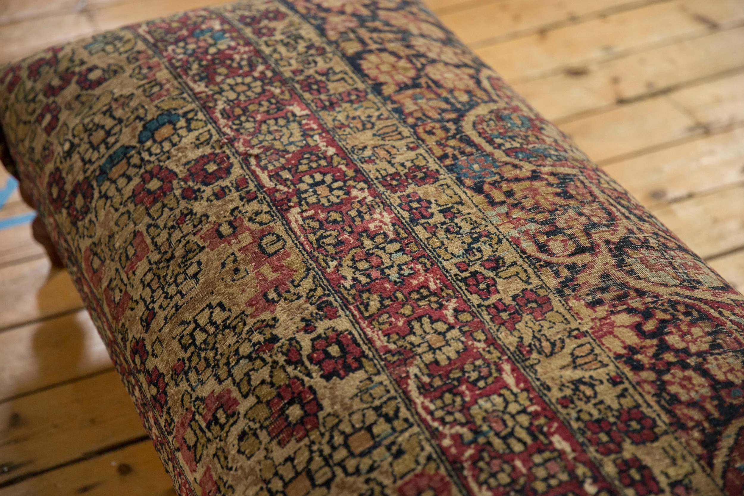 Antique Persian Kerman Rug Ottoman Coffee Table - Image 8
