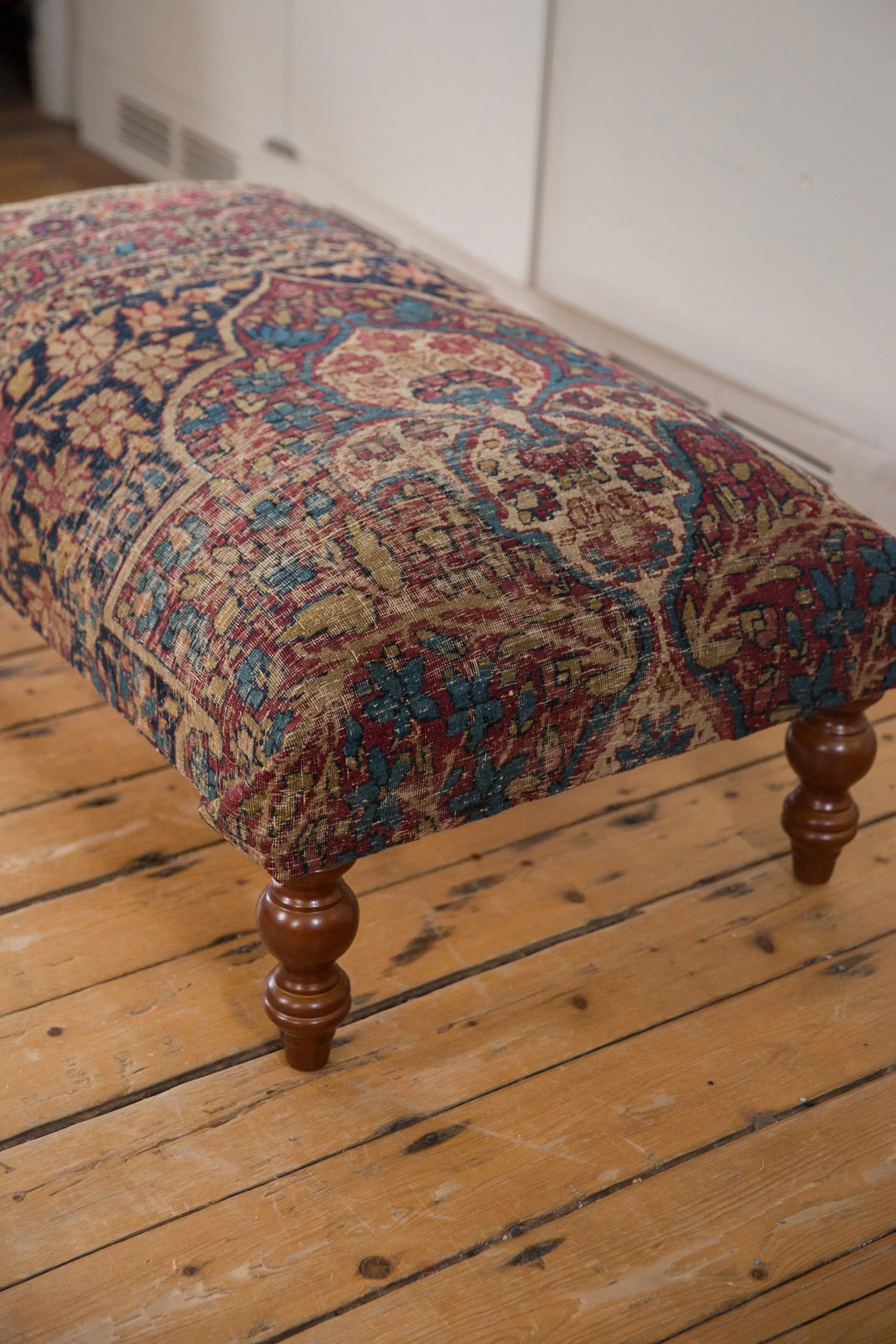 Antique Persian Kerman Rug Ottoman Coffee Table - Image 10