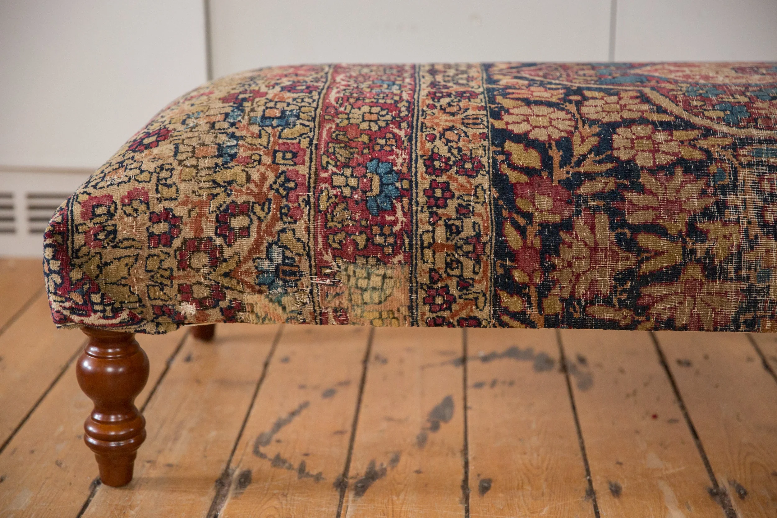 Antique Persian Kerman Rug Ottoman Coffee Table - Image 3