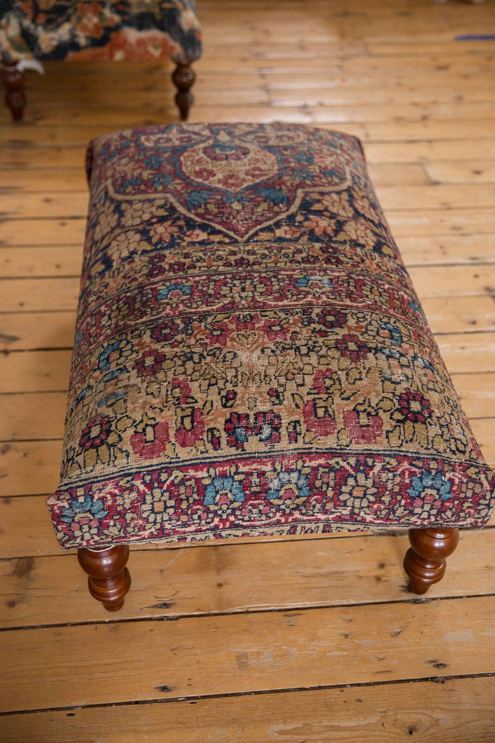 Antique Persian Kerman Rug Ottoman Coffee Table - Image 4