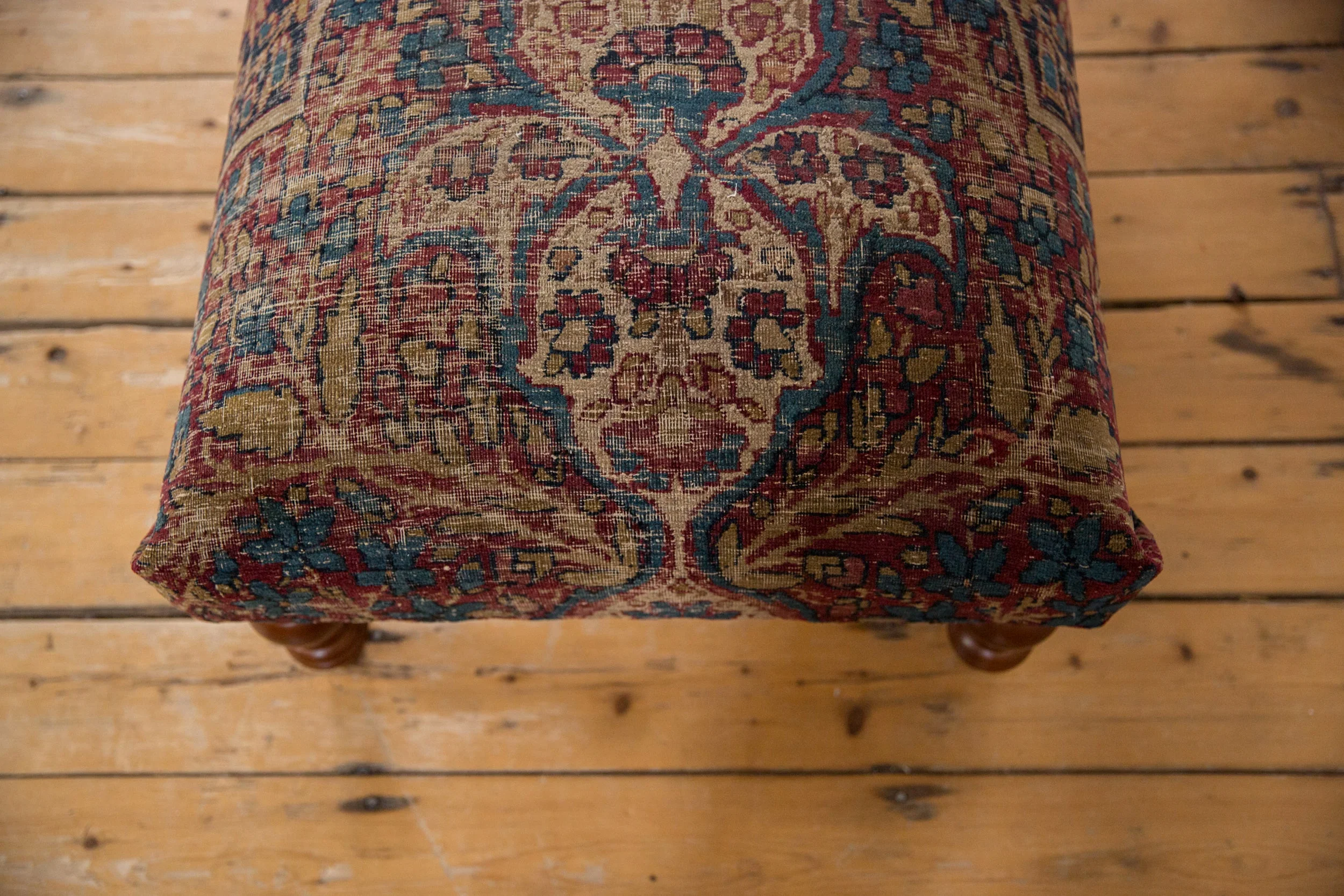 Antique Persian Kerman Rug Ottoman Coffee Table - Image 5