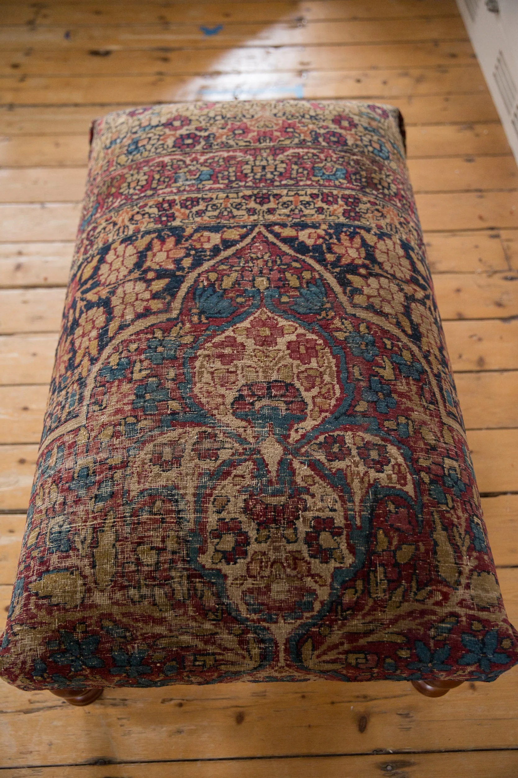 Antique Persian Kerman Rug Ottoman Coffee Table - Image 6