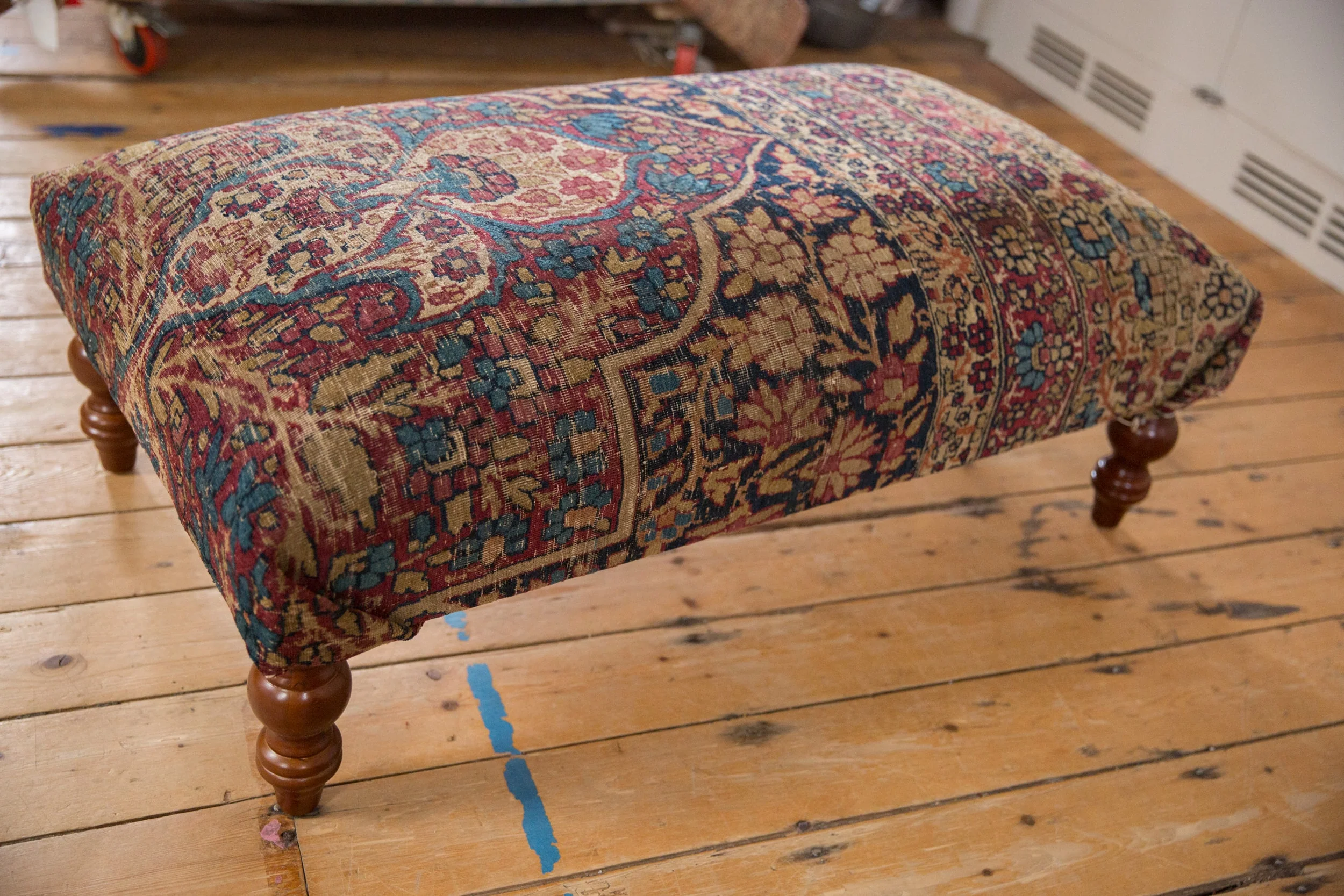 Antique Persian Kerman Rug Ottoman Coffee Table - Image 7