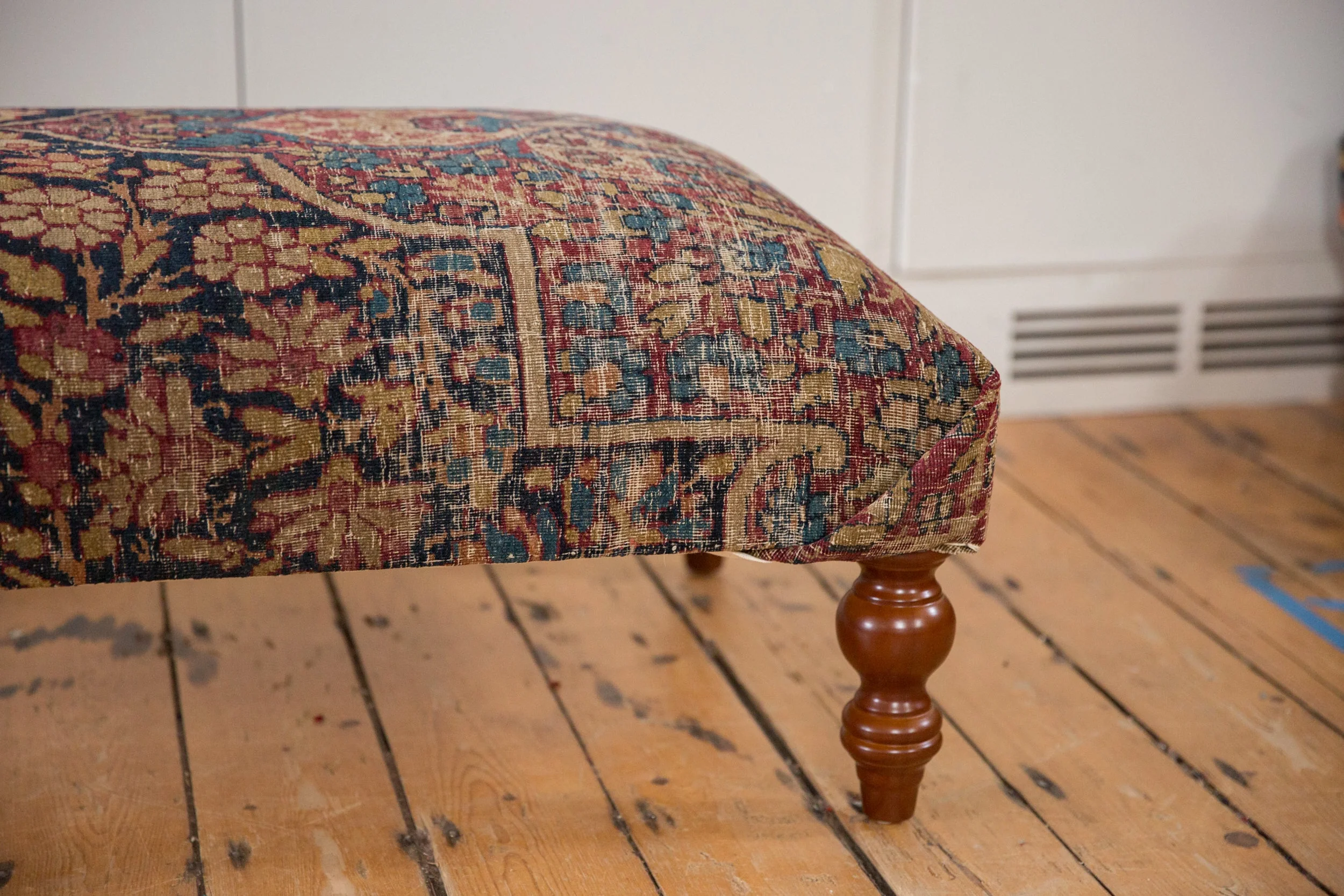 Antique Persian Kerman Rug Ottoman Coffee Table - Image 8