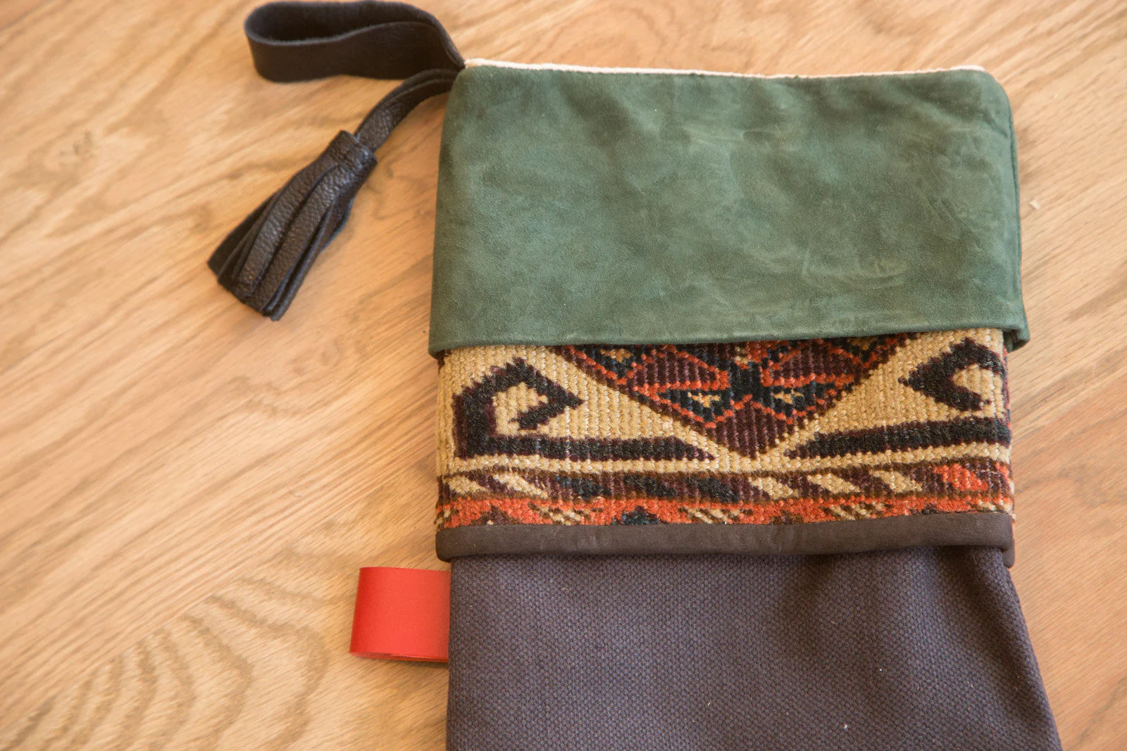 Antique Rug Fragment Stocking Green - Image 2