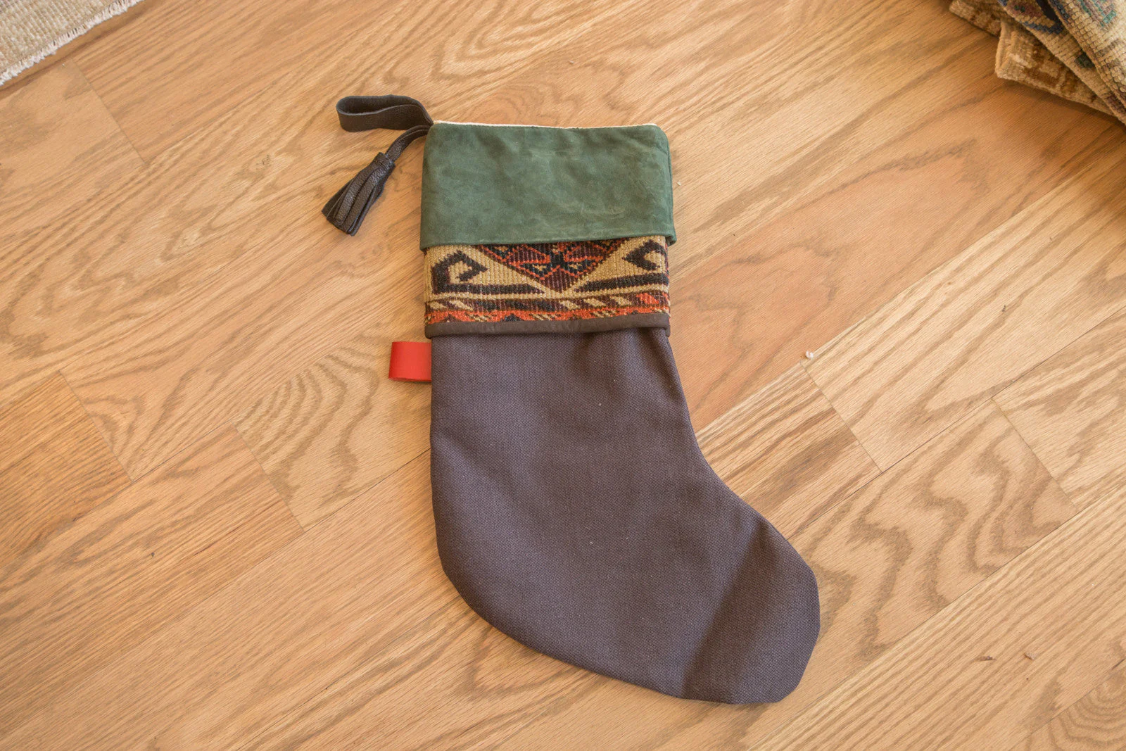 Antique Rug Fragment Stocking Green - Image 7