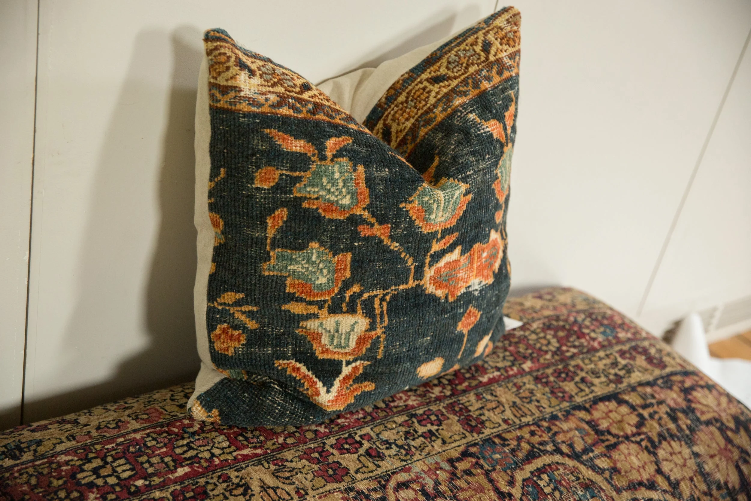 Antique Ziegler Mahal Rug Fragment Pillow - Image 3