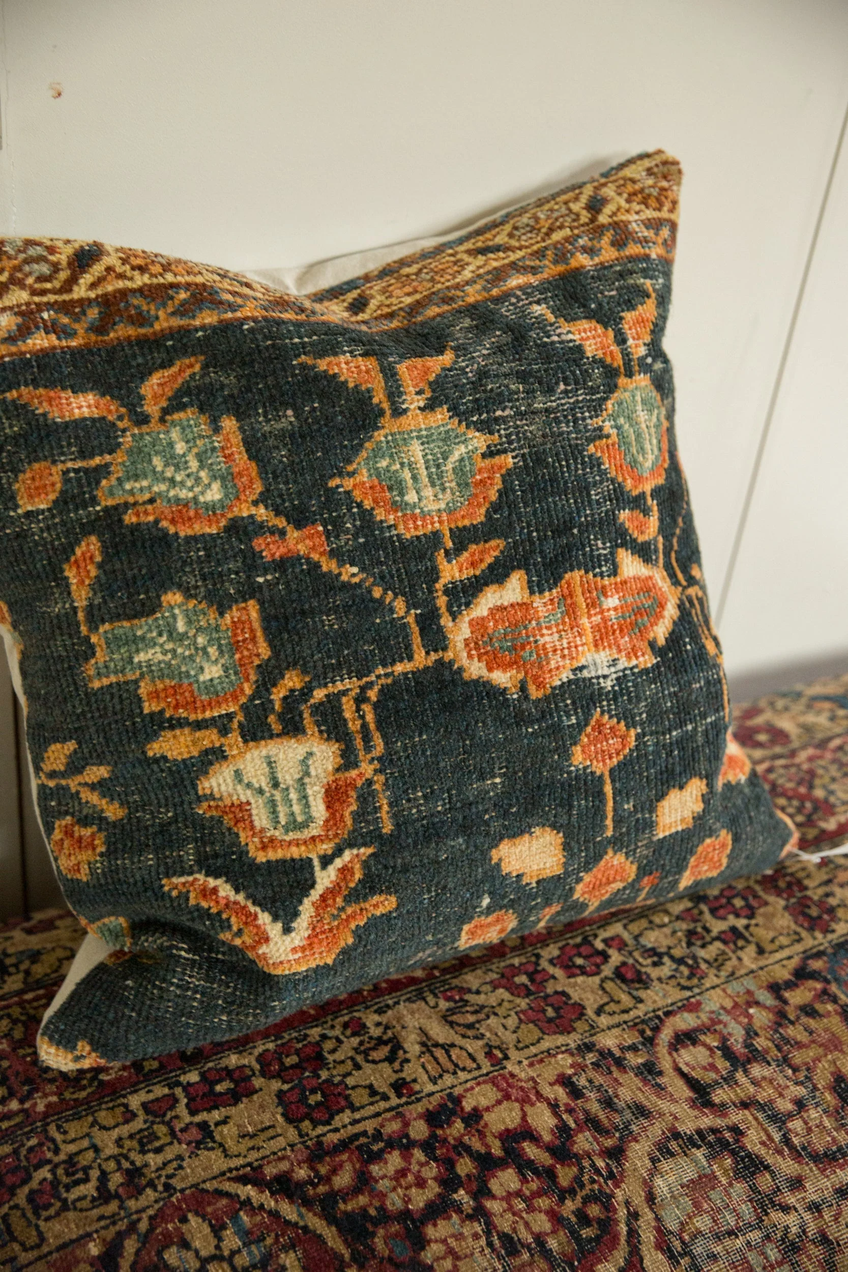 Antique Ziegler Mahal Rug Fragment Pillow - Image 6