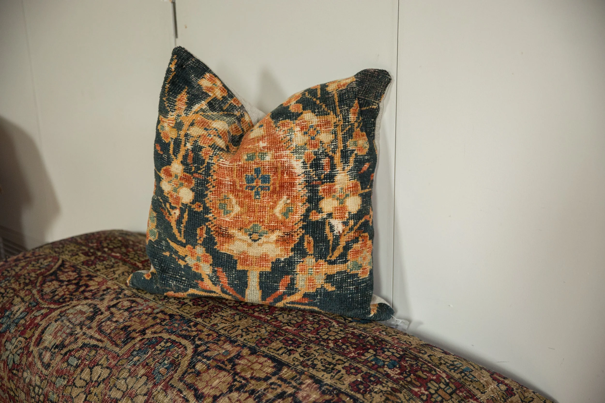 Antique Ziegler Mahal Rug Fragment Pillow - Image 3