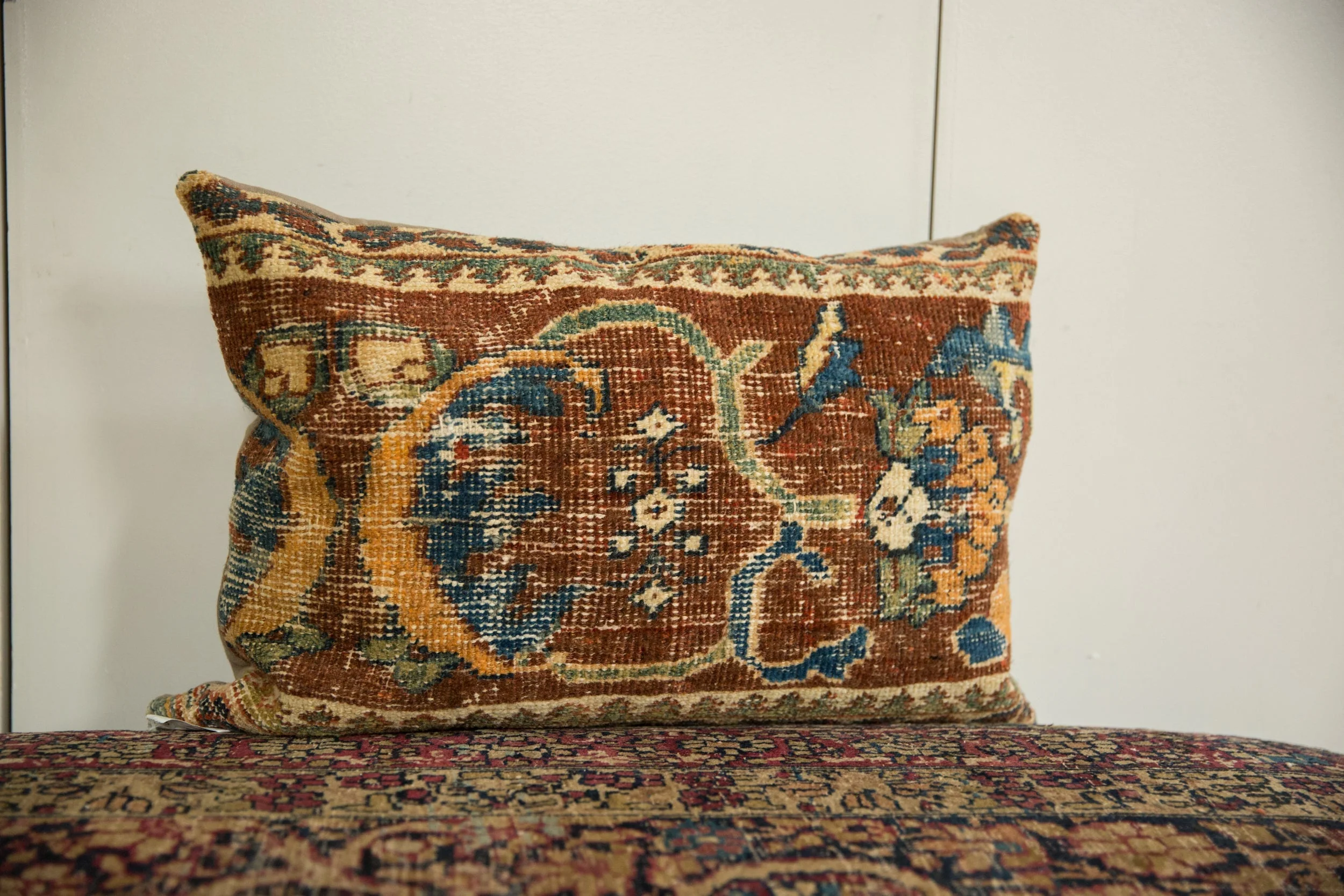 Antique Ziegler Mahal Rug Fragment Pillow - Image 4