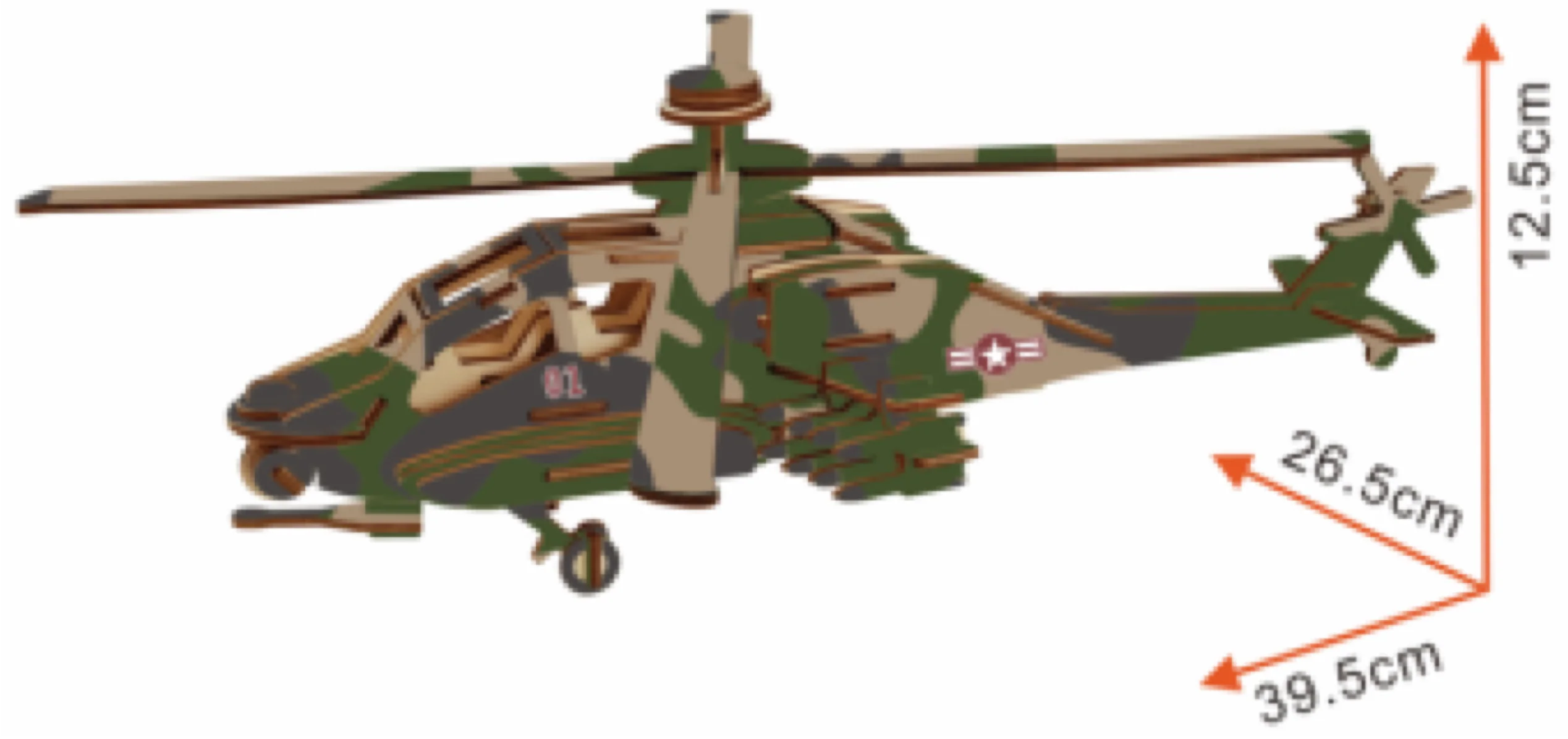 Apache Helicopter Model Kit - Wooden Laser-Cut 3D Puzzle (82 Pcs) - Image 2
