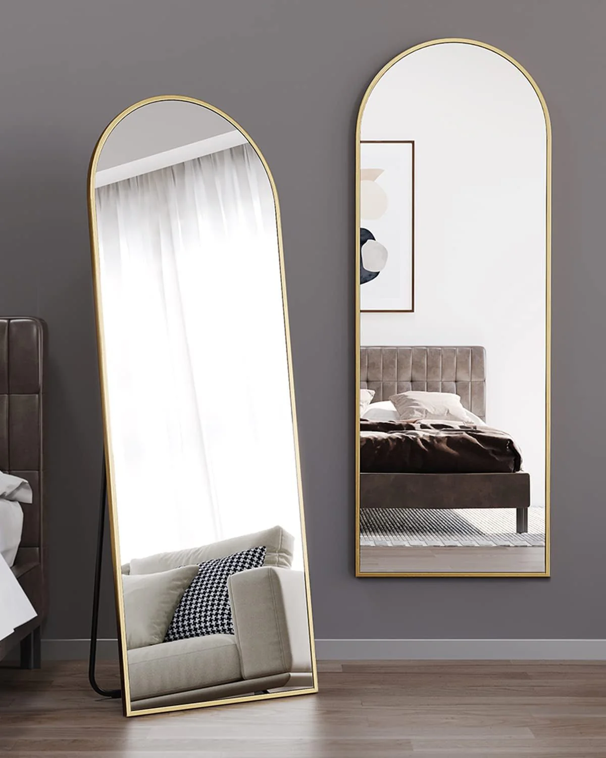 Arched 64" Full-Length Floor Mirror – Slim Aluminum Frame, HD Glass - Image 2