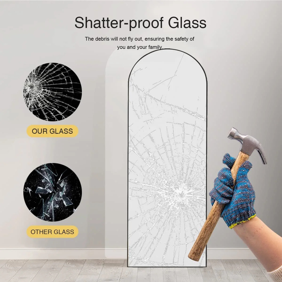 Arched 64" Full-Length Floor Mirror – Slim Aluminum Frame, HD Glass - Image 4