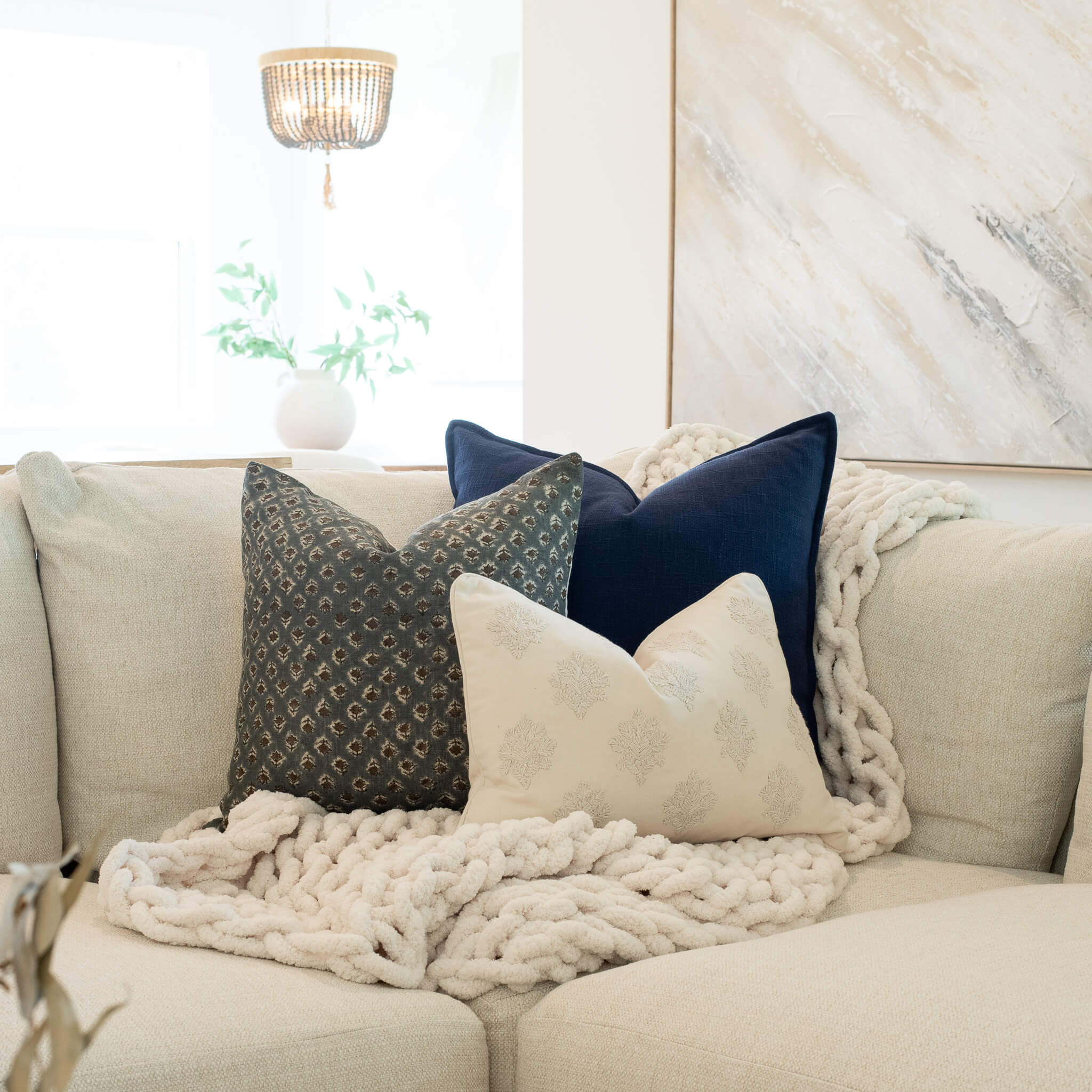 Arden Embroidered Pillow Cover | Natural | Lumbar - Image 6