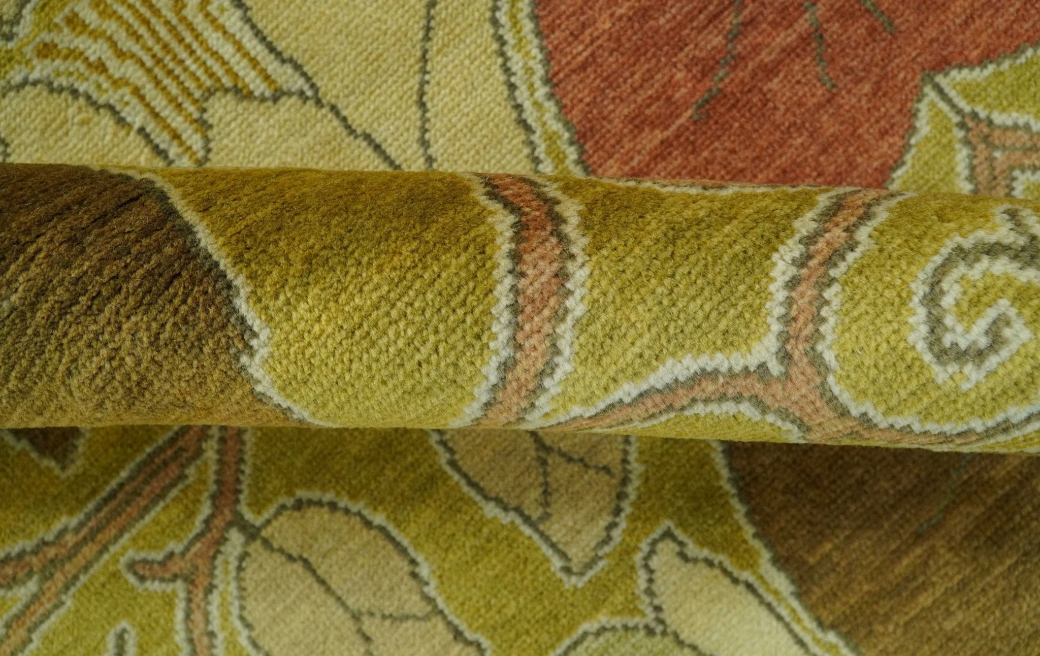 Art and Craft Design Olive Green And Brown Hand Knotted 8x10 Wool Area Rug - Image 6