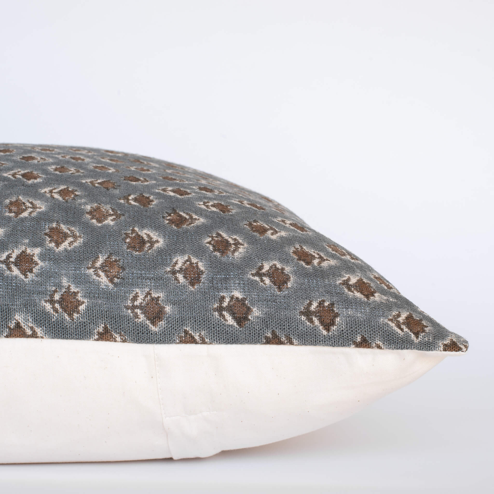 Aster Floral Block Printed Pillow Cover | Blue - Image 4