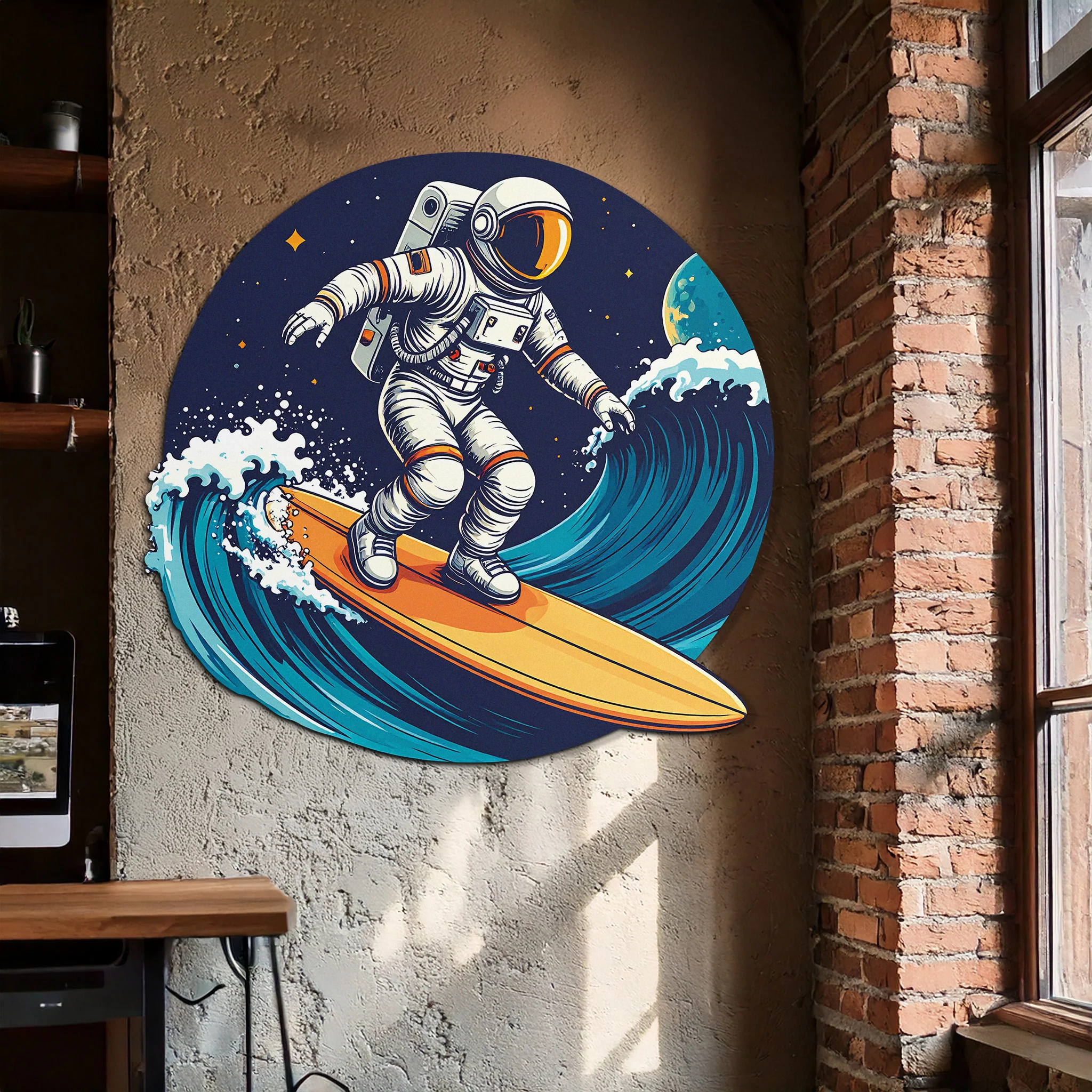 Astronaut Surfing Metal Wall Art – Space Wave UV Printed Decor-KAFUVM010 - Image 2