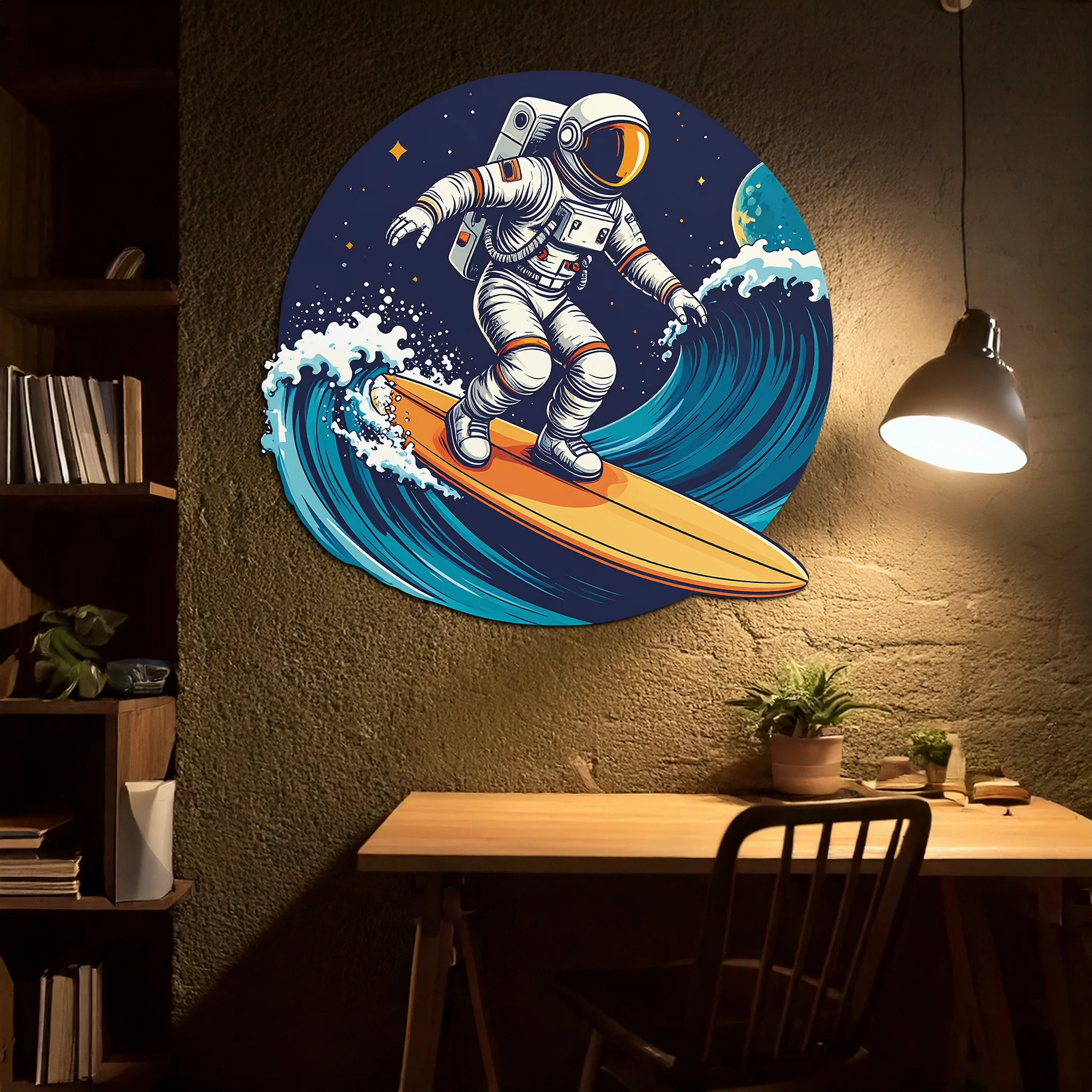 Astronaut Surfing Metal Wall Art – Space Wave UV Printed Decor-KAFUVM010 - Image 3